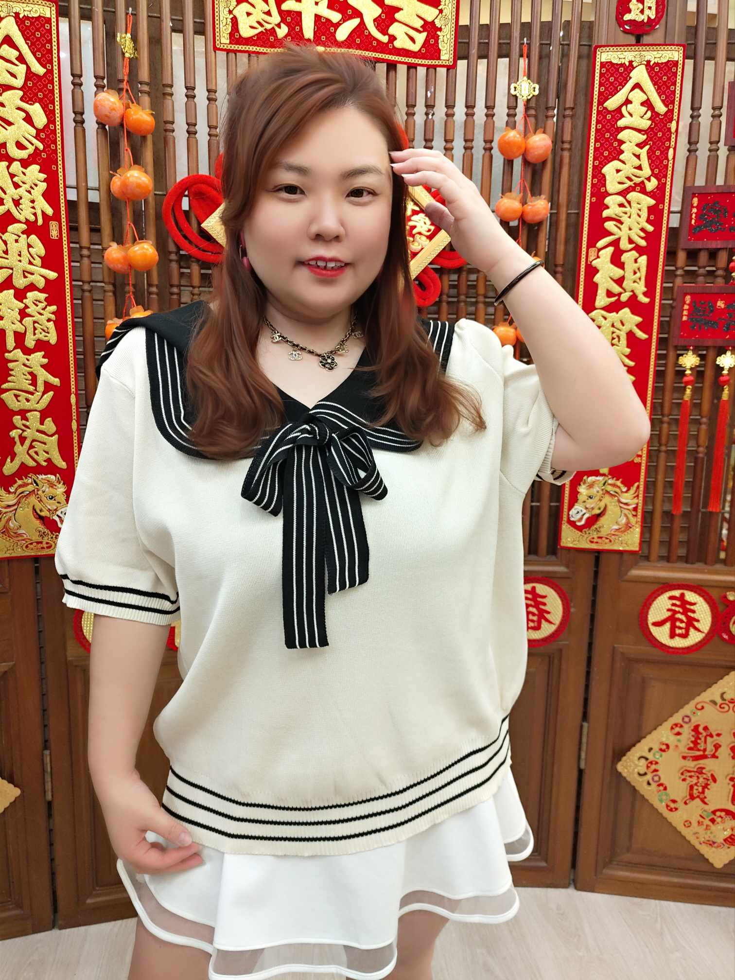 NJH03 DSA06 学院风绑带针织上衣