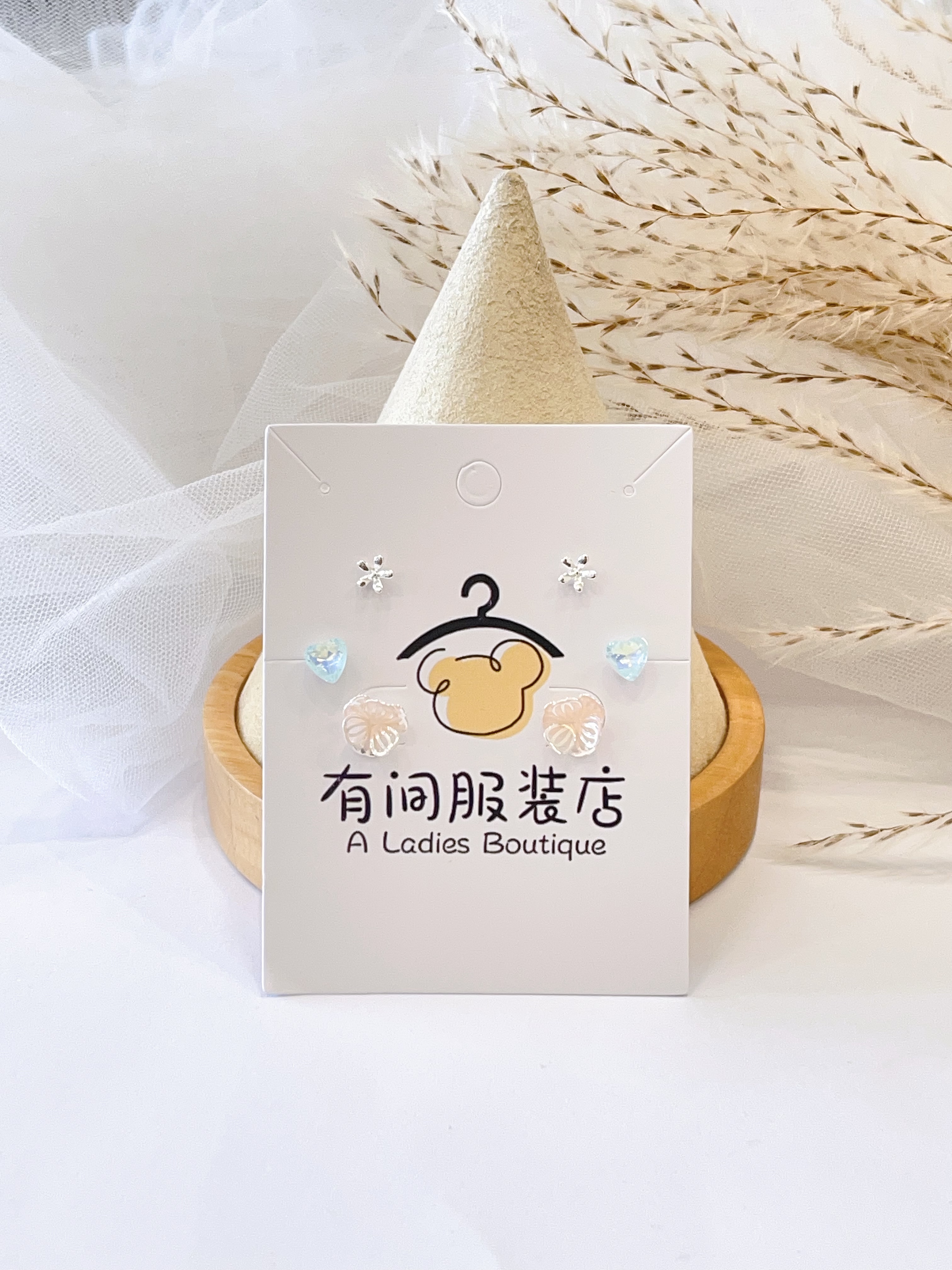 炫彩花朵爱心耳环套装