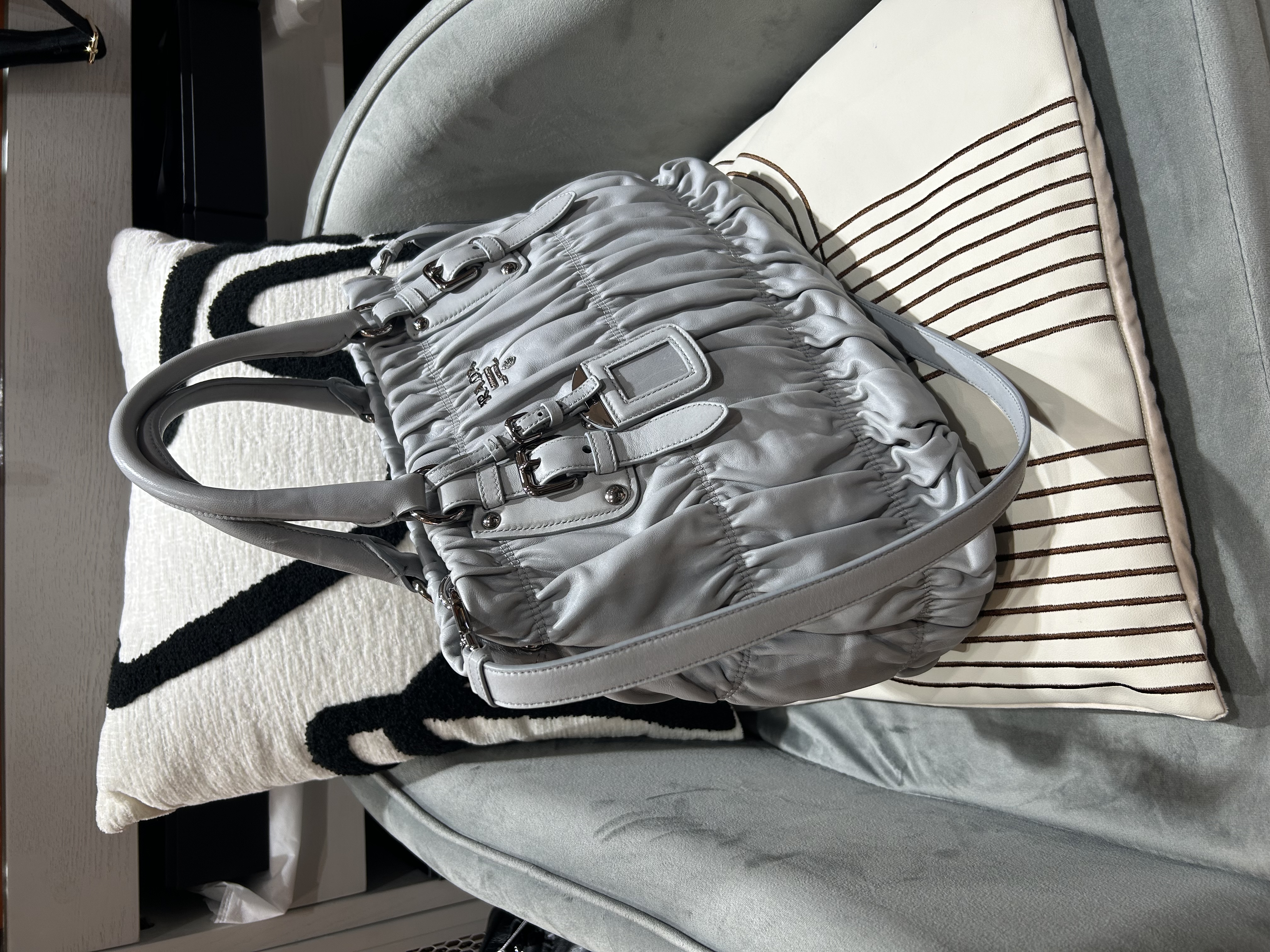 Prada Calfskin 2Way Bag Grey 100%Authentic, 99%New ✅ Certificate✅Dust bag