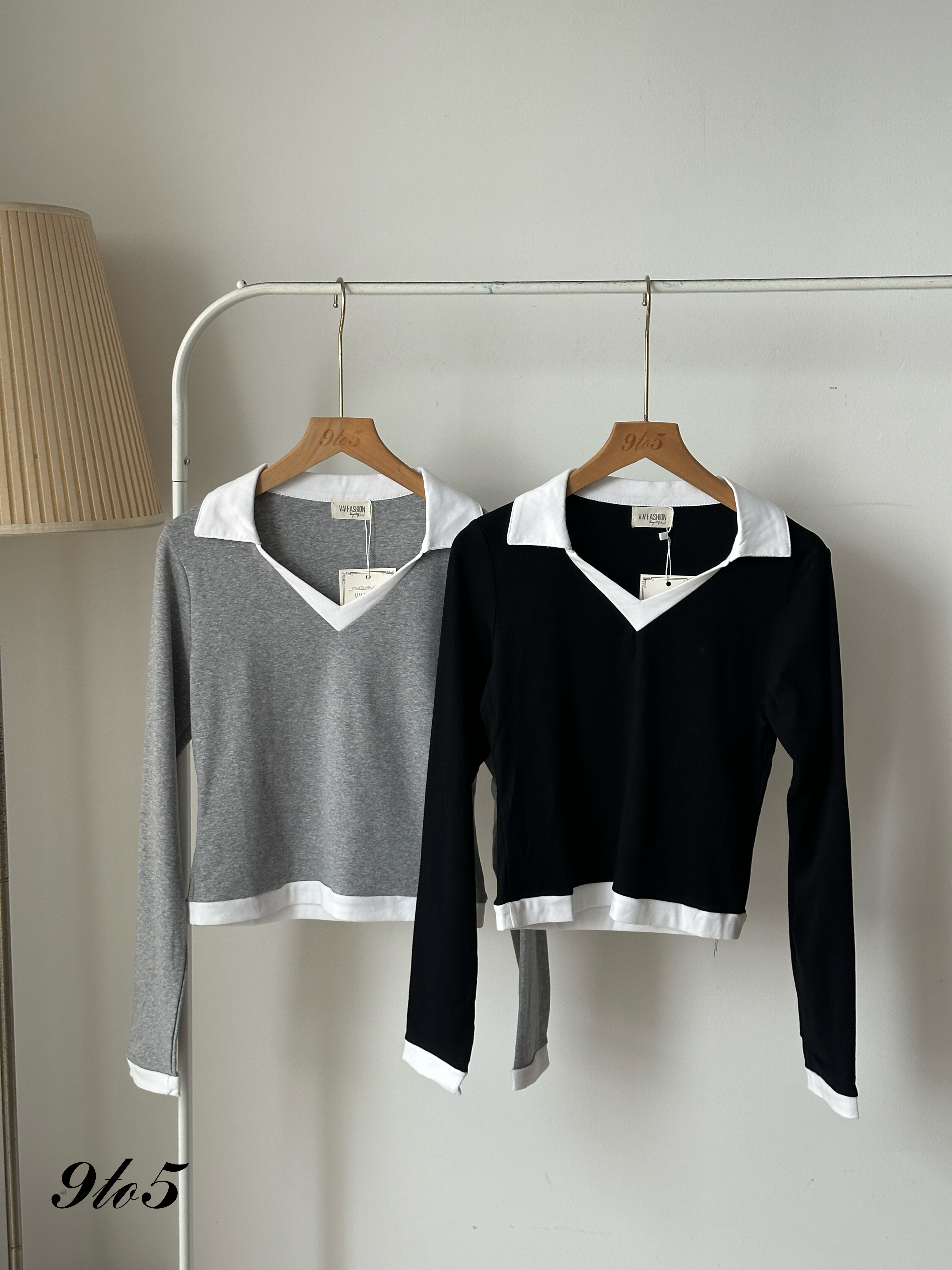 T4044 Long Sleeve Polo Top - 6 Colors