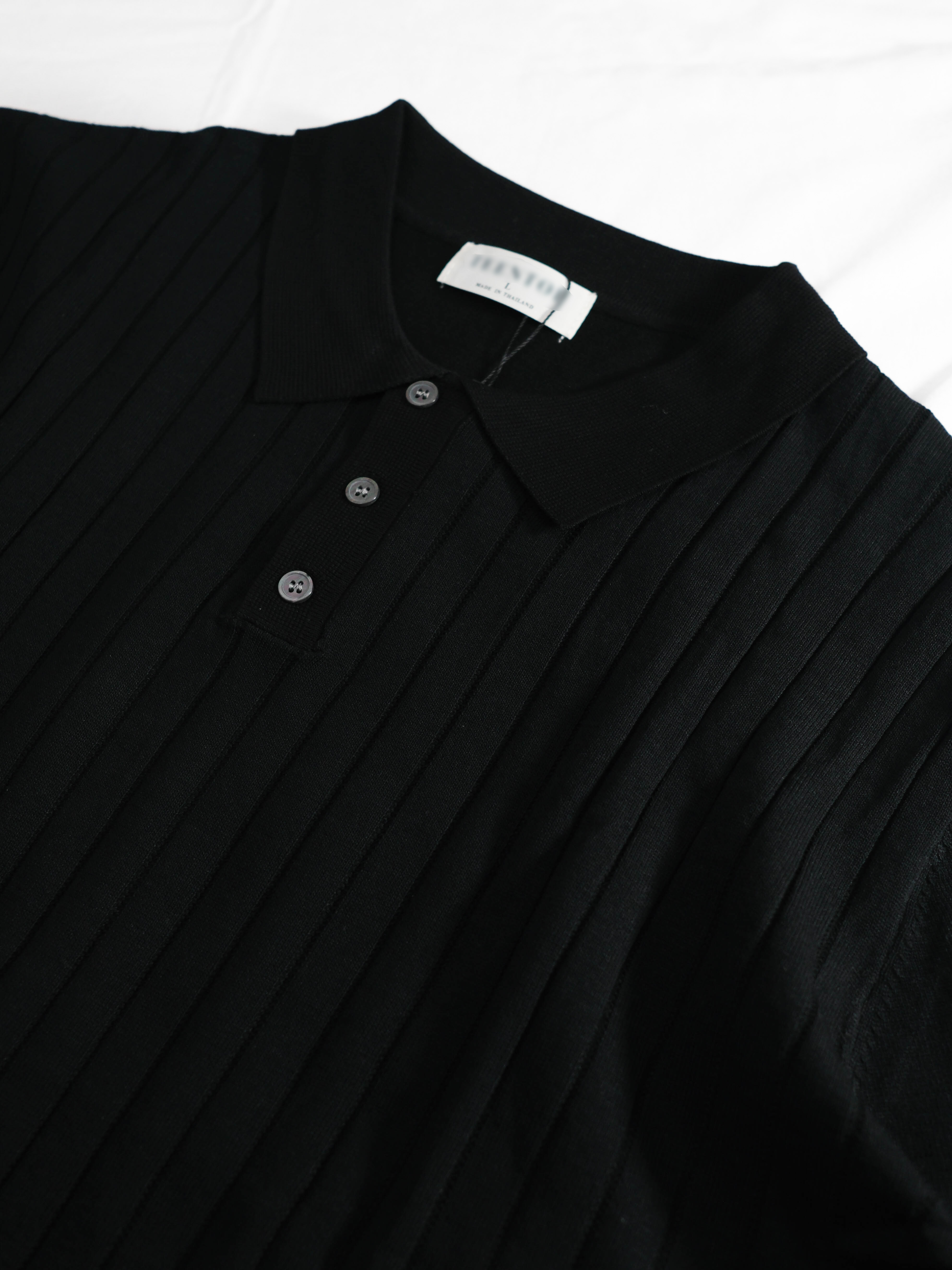 Black Ribbed Knit Polo