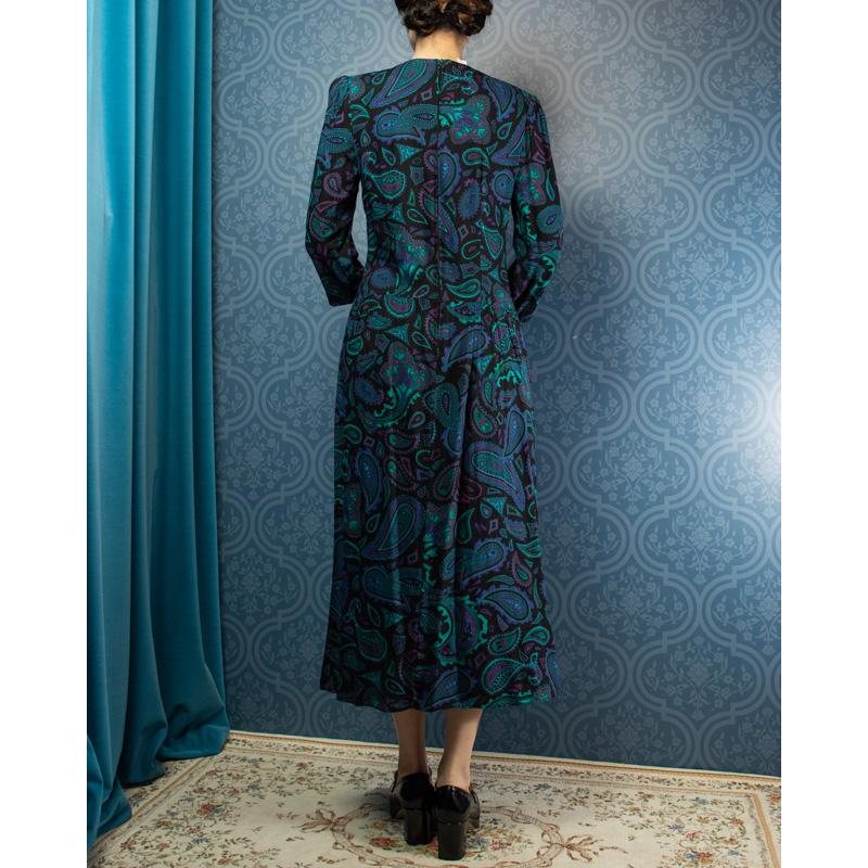 C.a. 1980s Made in America Paisley Pattern Dress (Mu102-27)