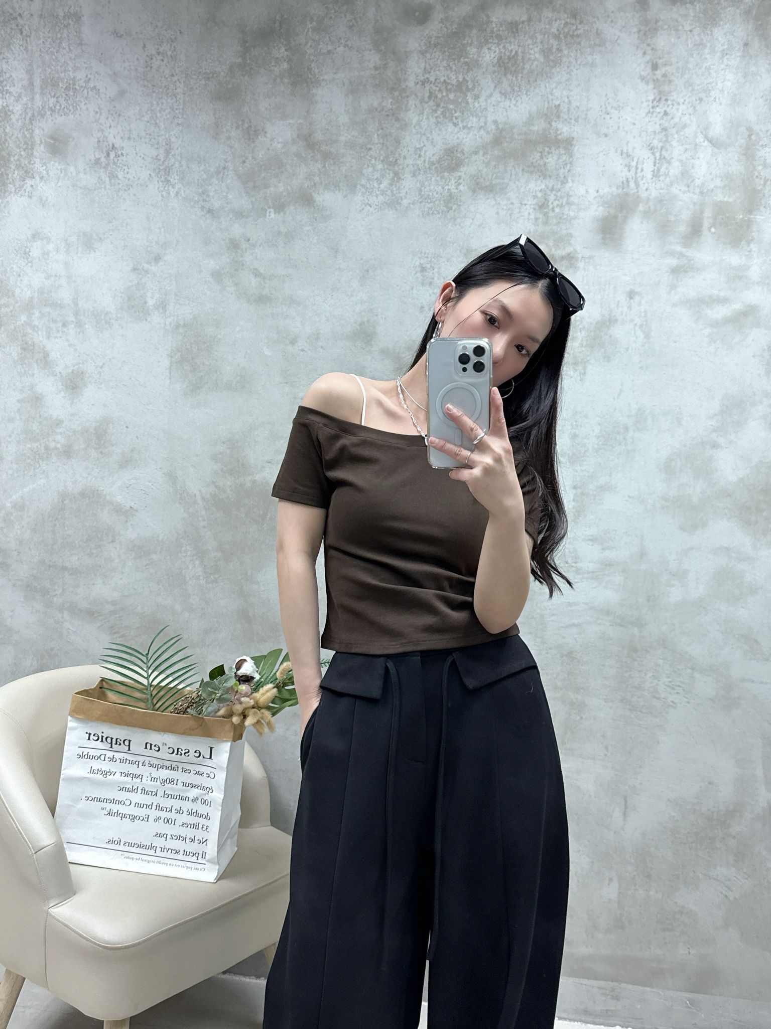 A11 單邊露膊棉質Top