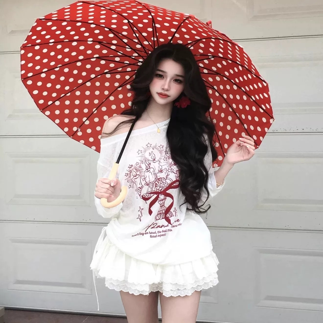 TP568蝴蝶结印花斜肩