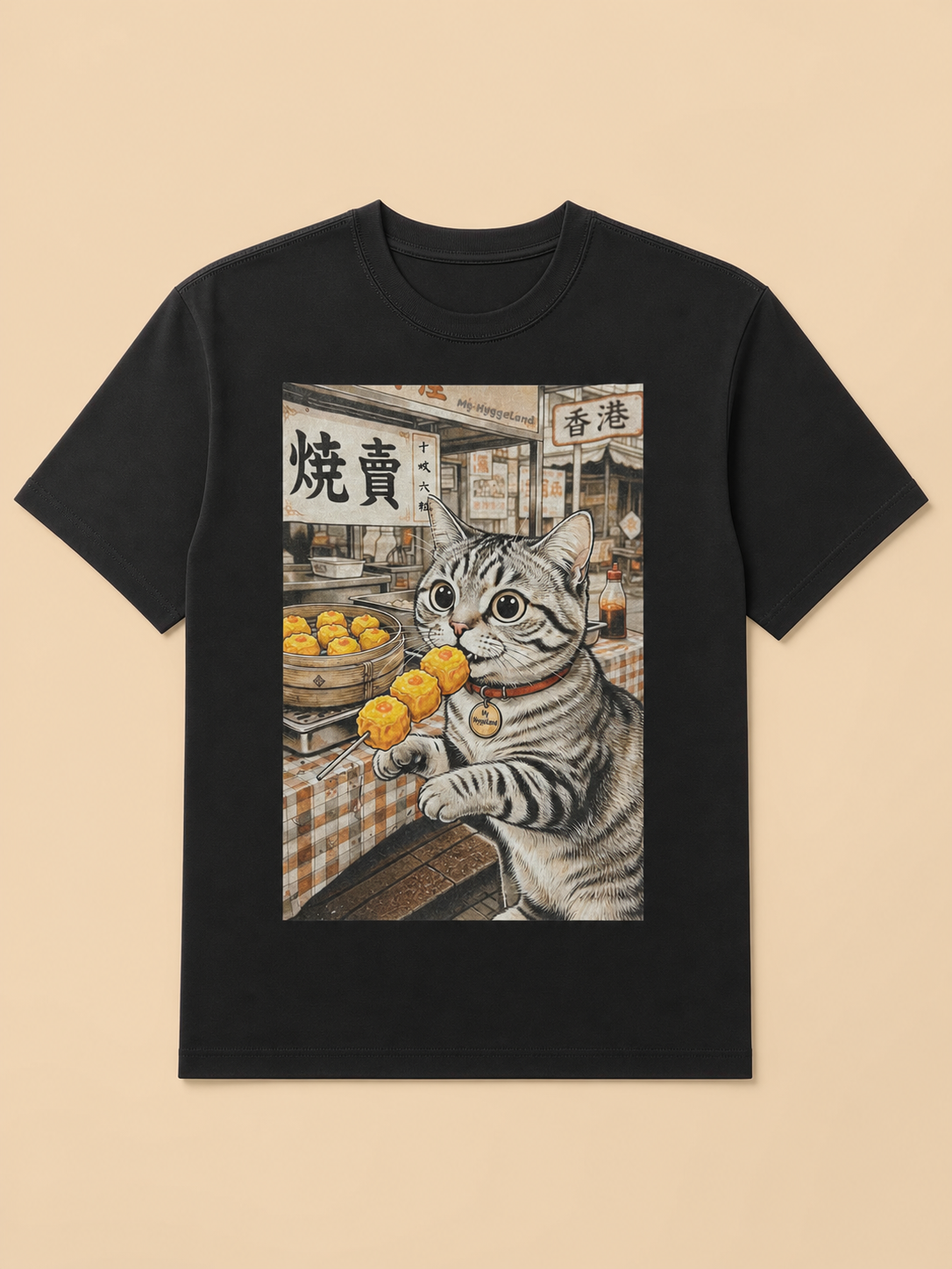 My Hyggeland「燒賣貓咪」 — 300g 重磅純棉落肩短袖 T 恤（男女同款）