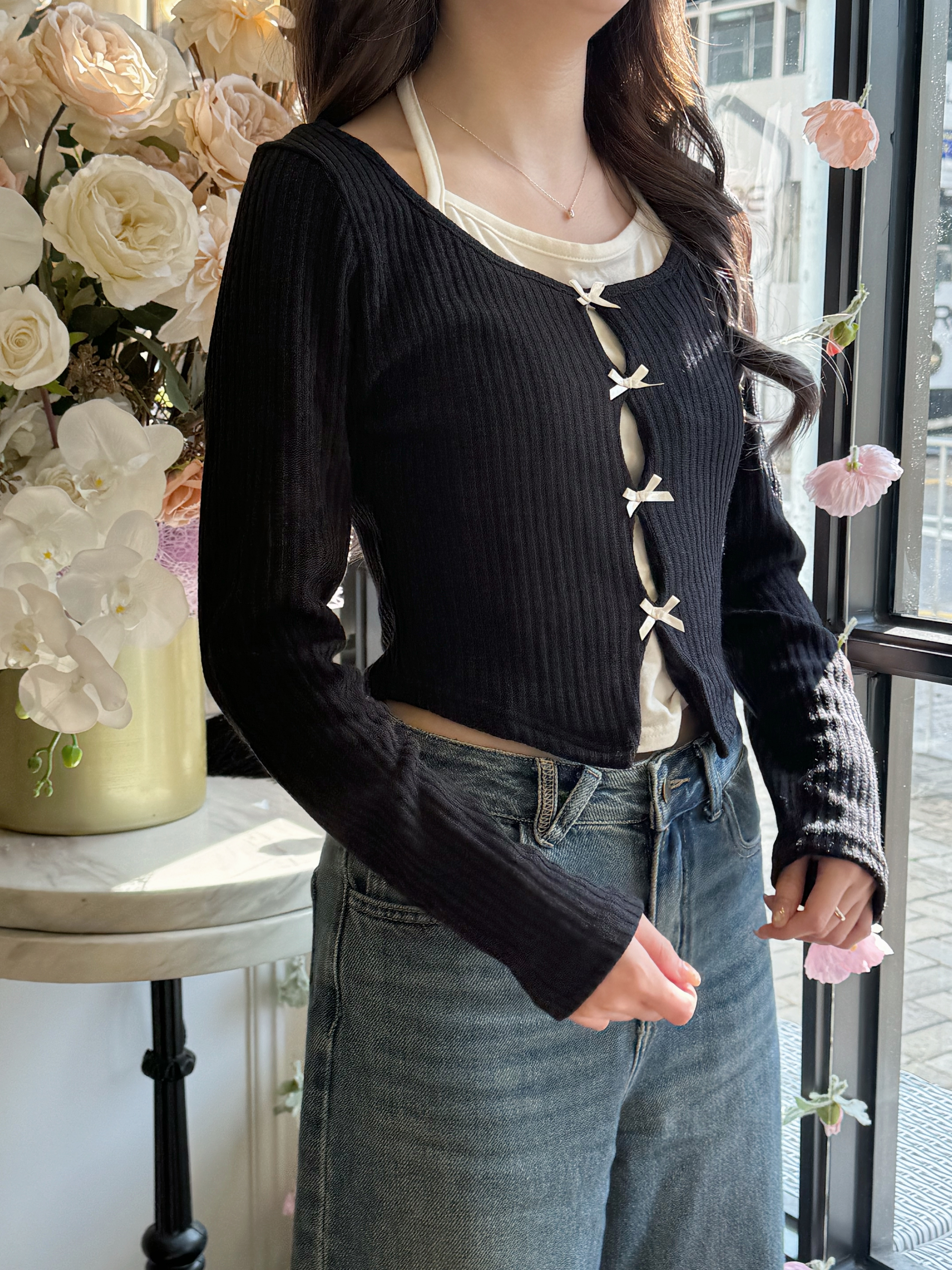 韓系假兩件蝴蝶結上衣