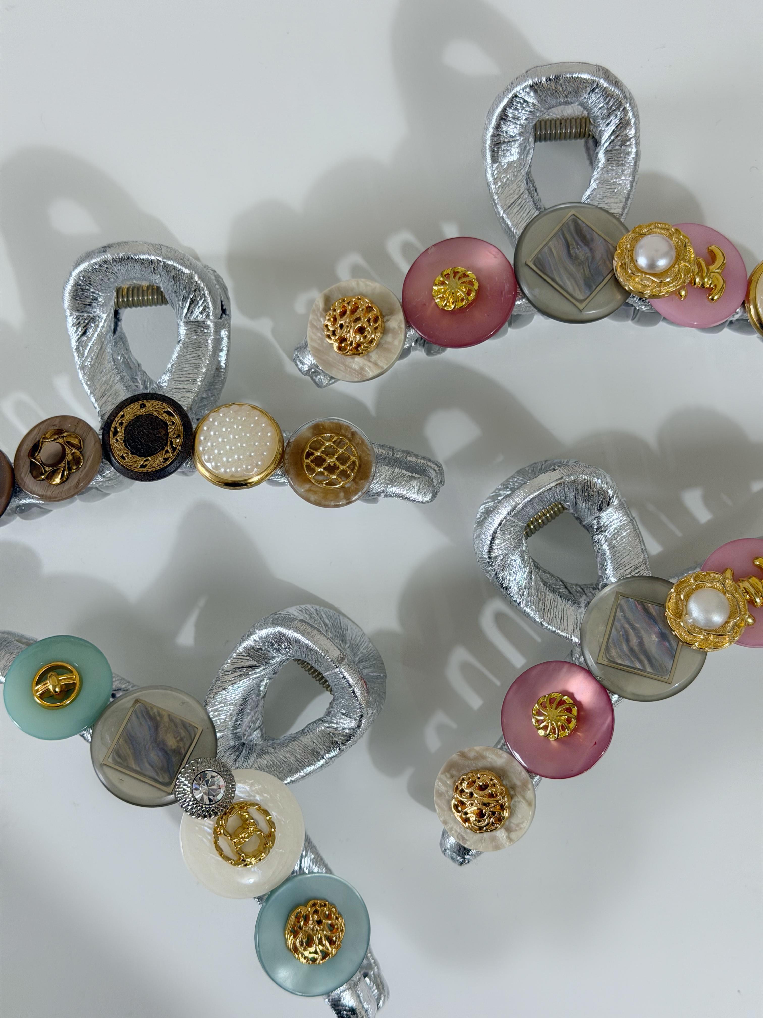 復古鈕扣髮夾/銀色系 11cm長