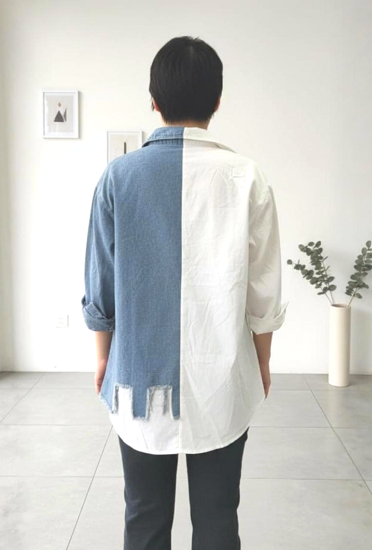 Dual-Tone Denim Belted Overshirt