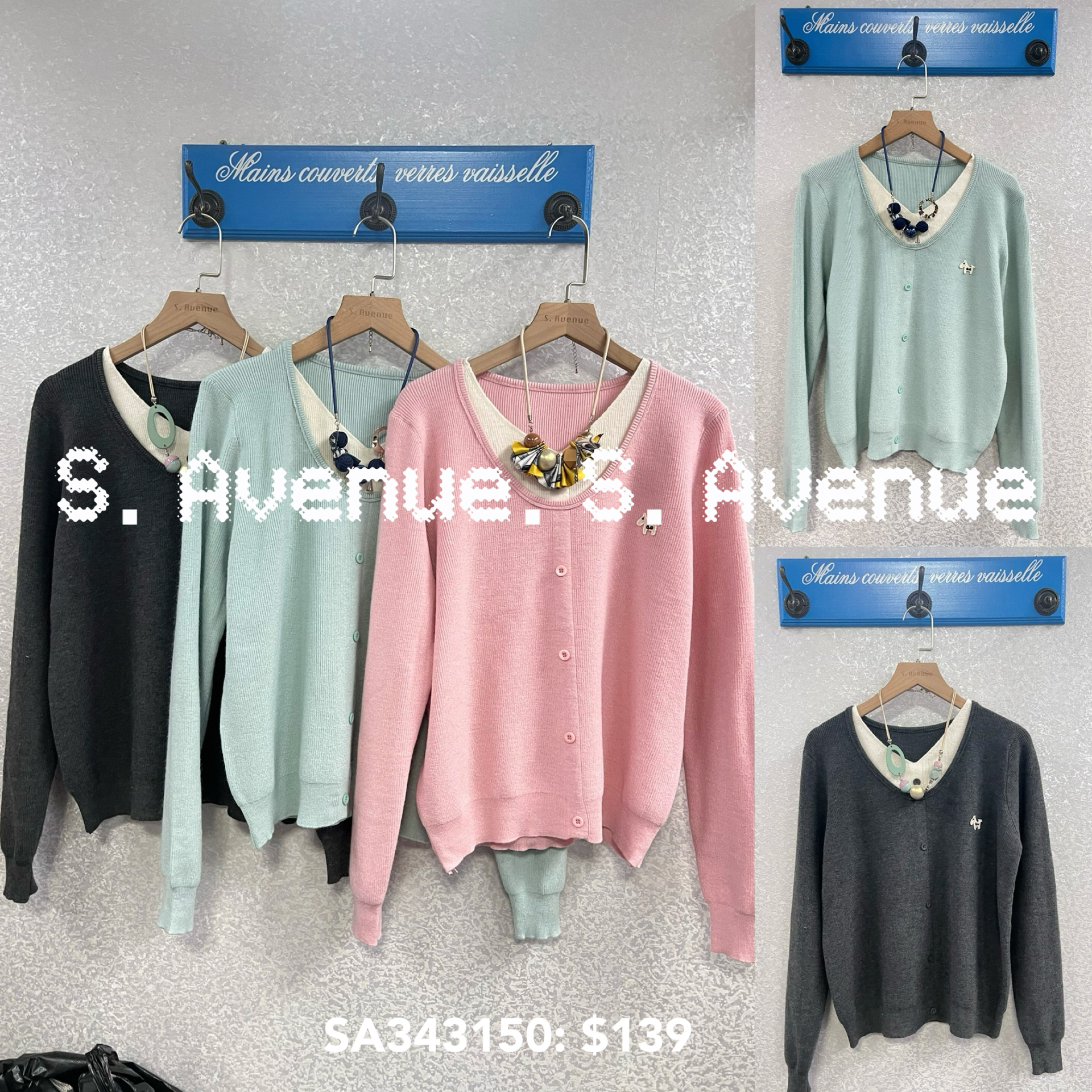 SA343150: 長袖前假鈕假兩件top