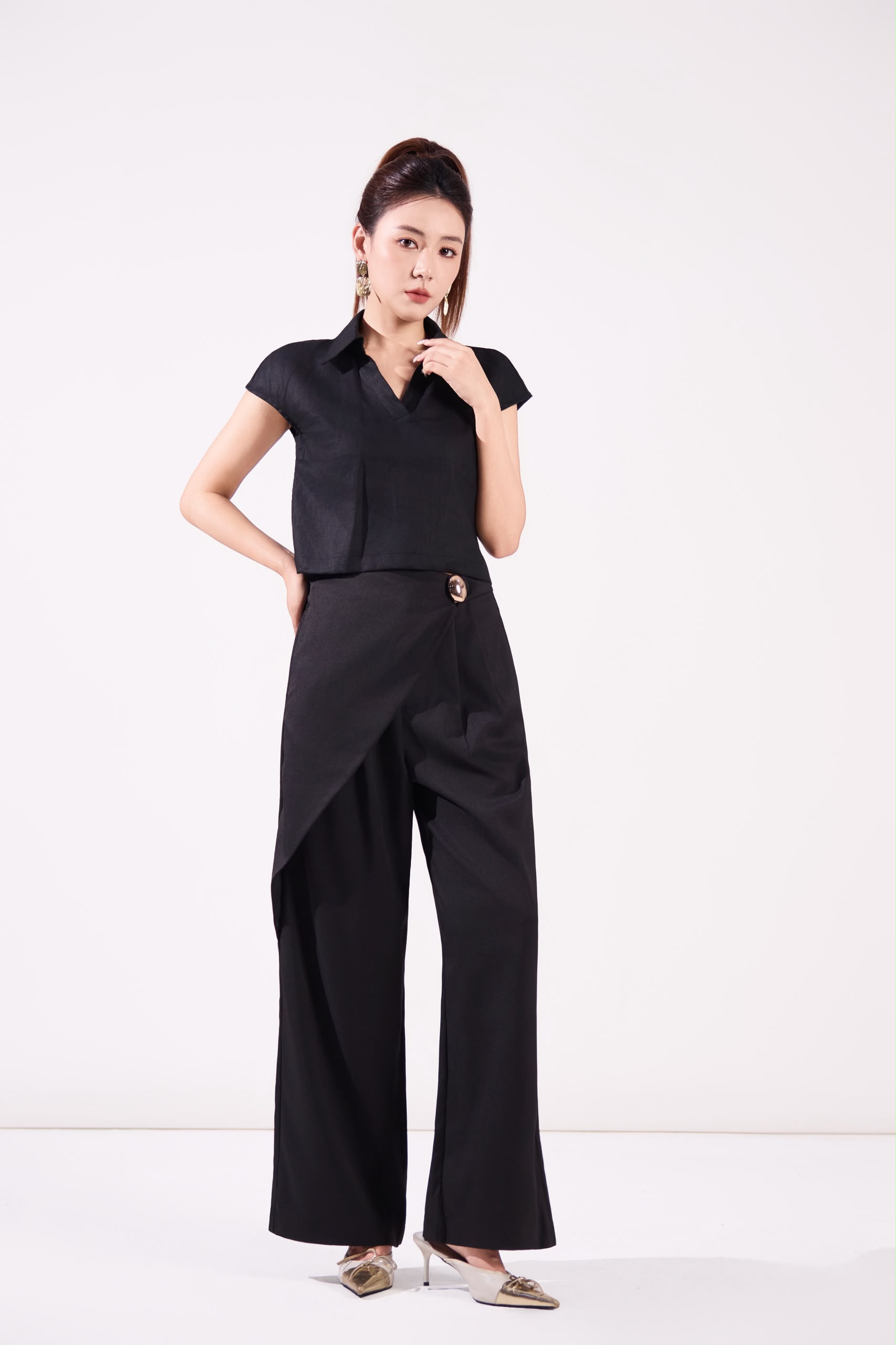 13241340 Asymmetrical Wrap Wide-Leg Pants