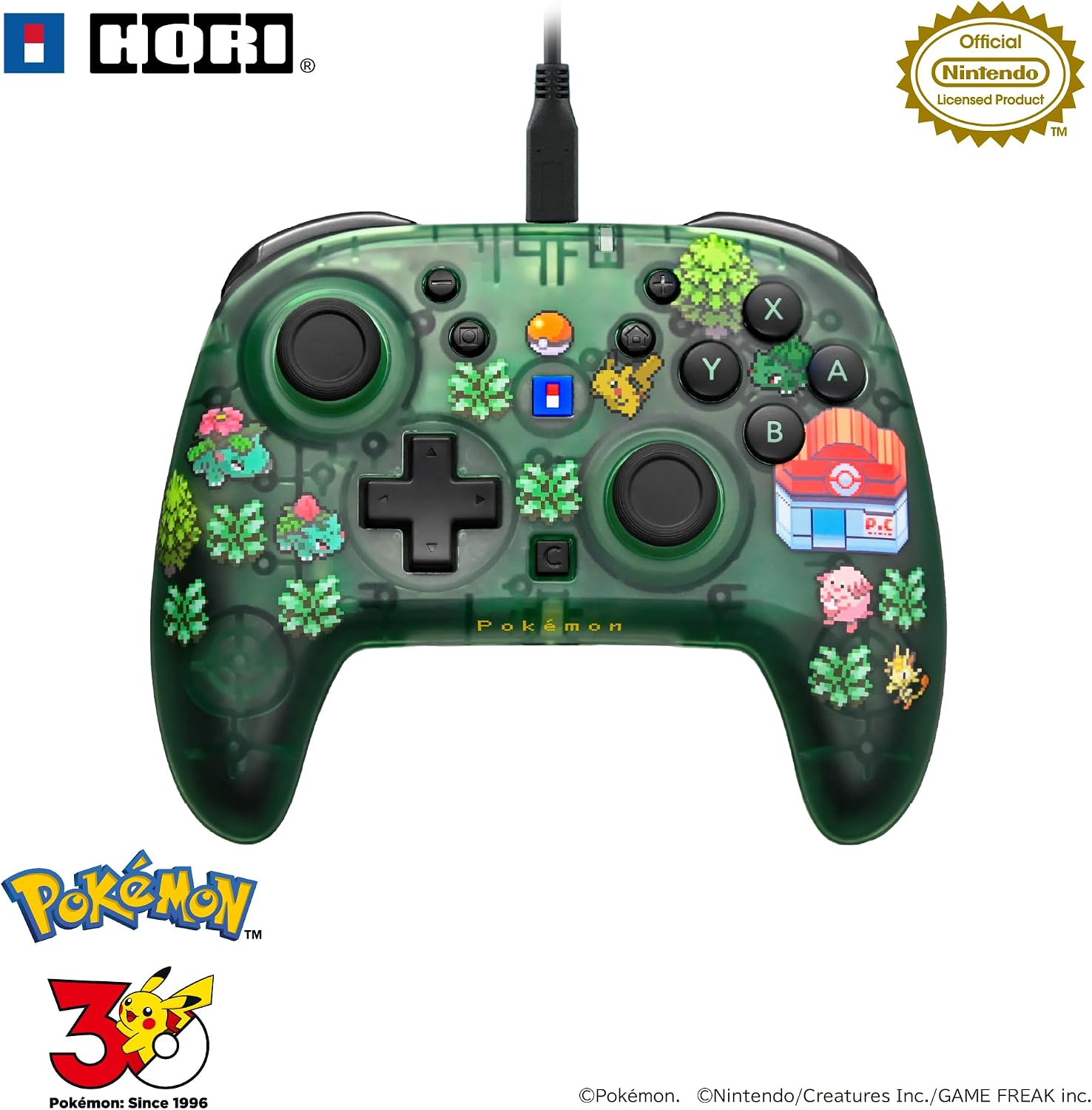 【預售 9月】SW2 HORI 有線控制器 TURBO 青春版 [寶可夢像素風綠] / Wired Controller TURBO Youth [Pokemon Pixel Art Green] NSX-229 PO0972