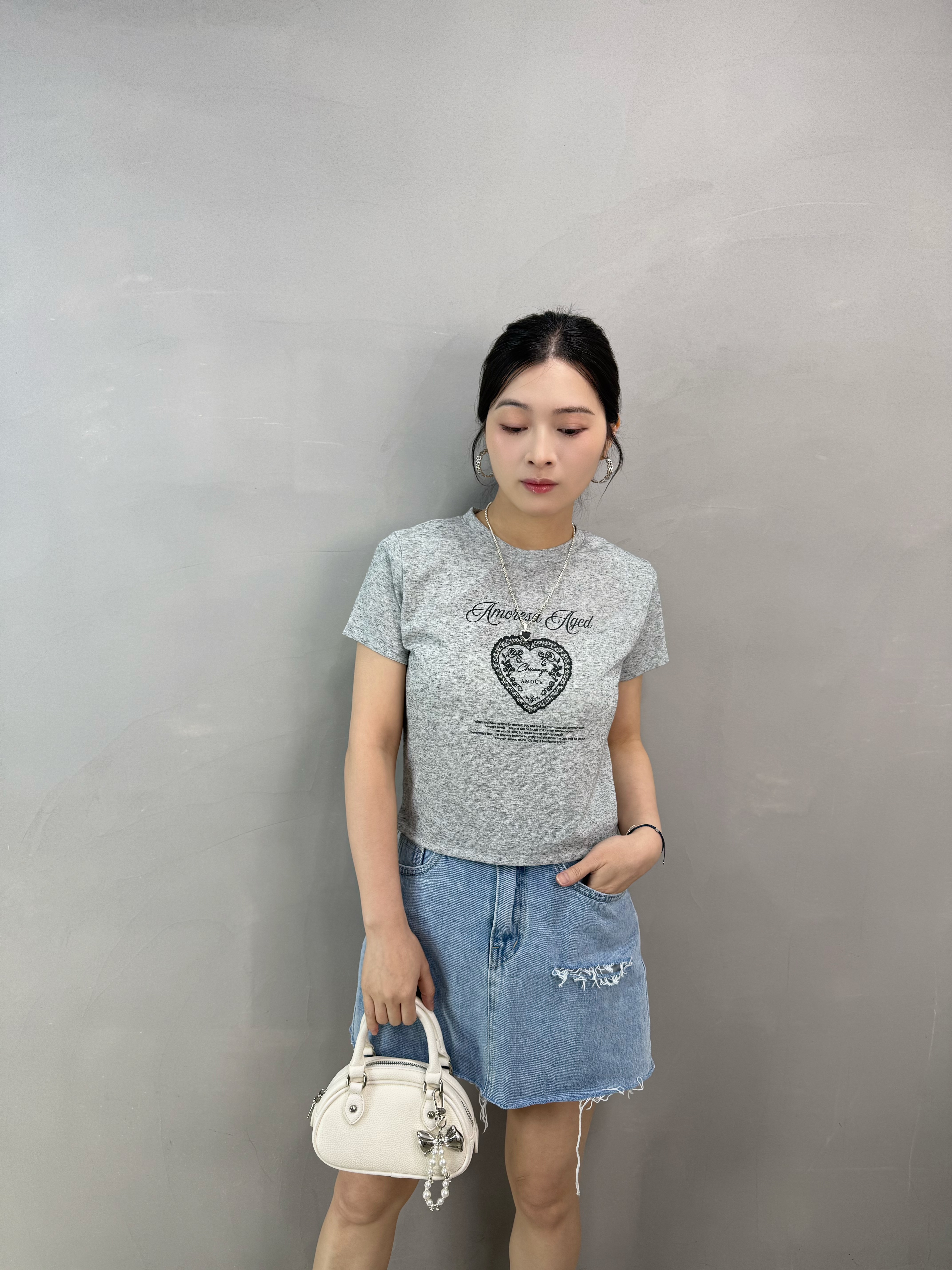 T78 混灰print tee