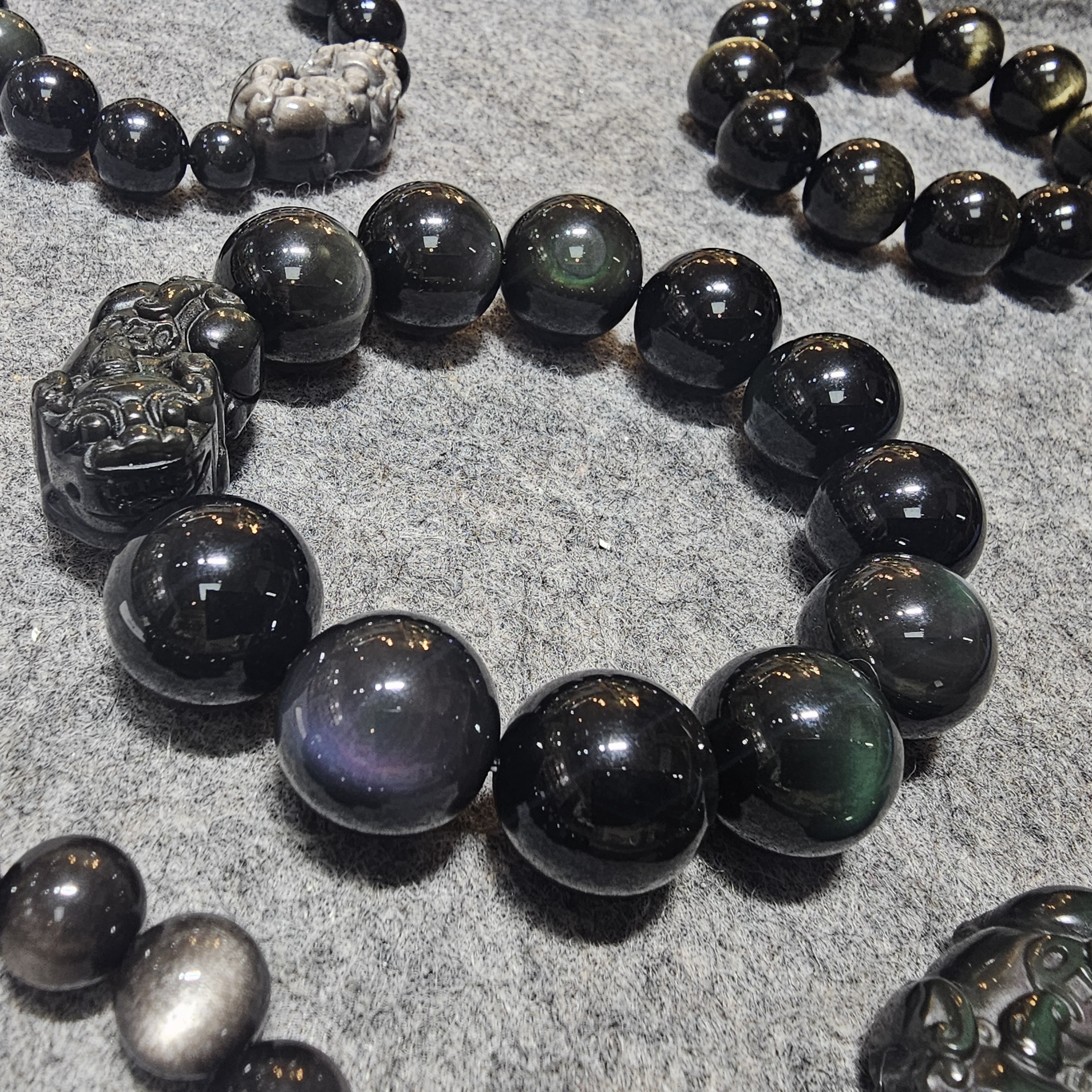 彩黑曜石貔貅手鏈