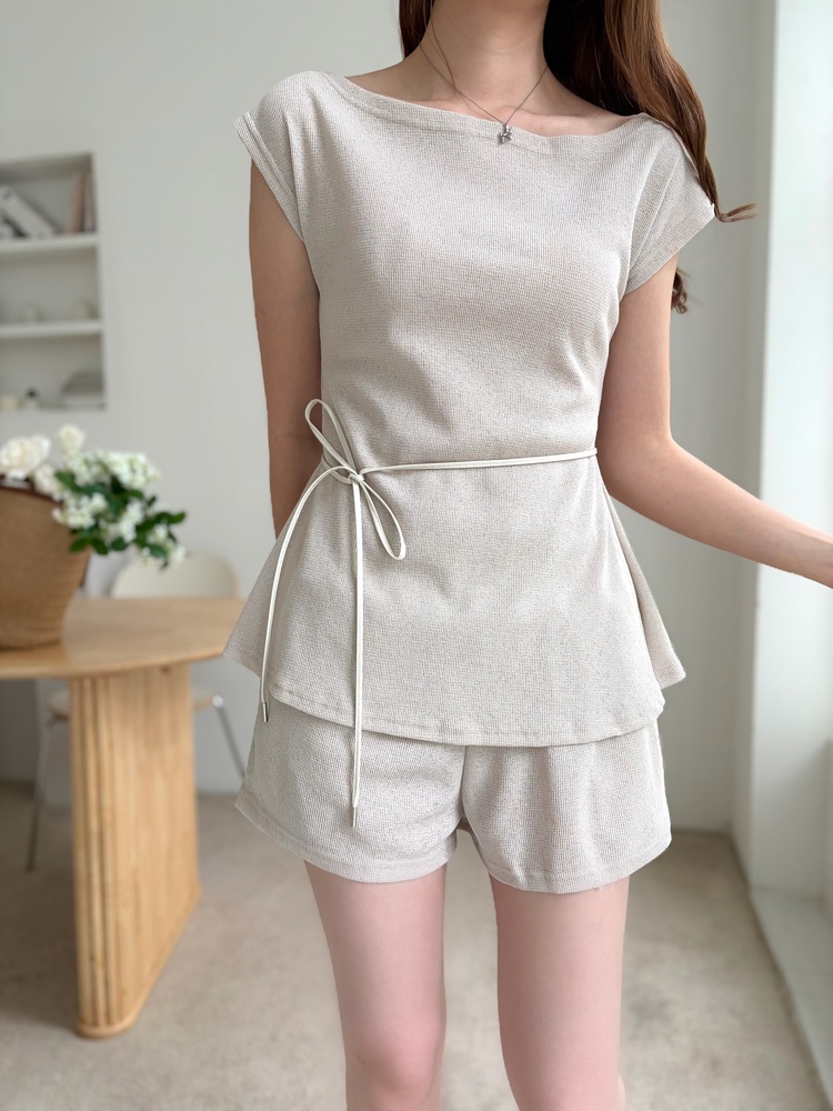 Elysian Boat Neck Belted Set (Mocha)