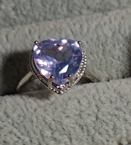 Lavender moon quartz heart ring in adjustable sterling silver (A) - RQ153