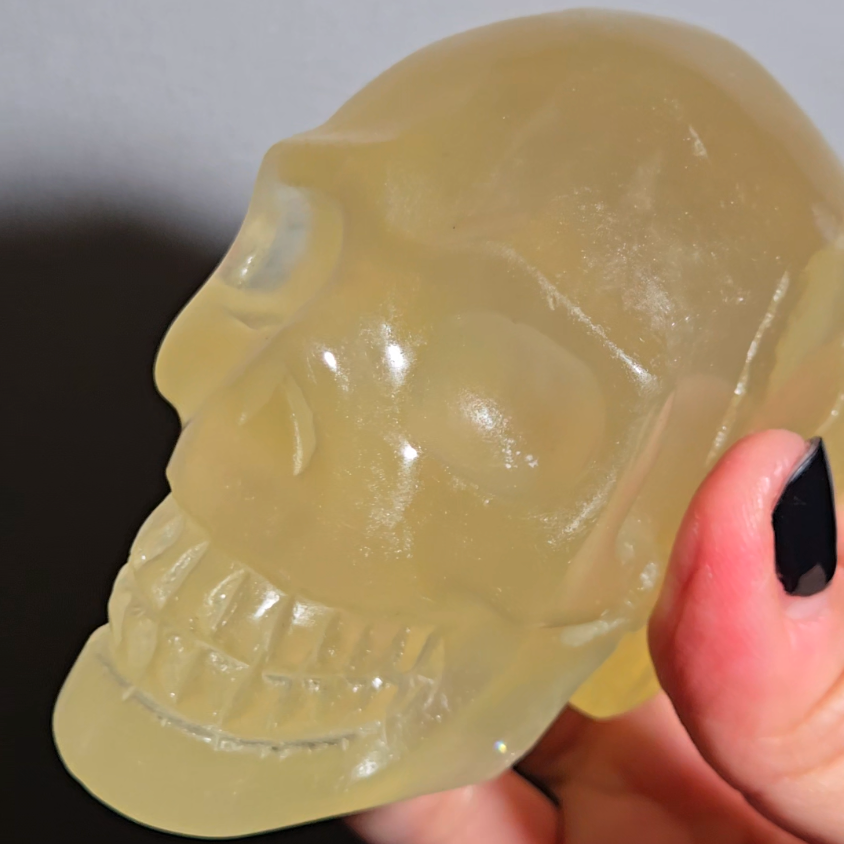 Citrine skull with rainbows and multiple star flash asterism - C59