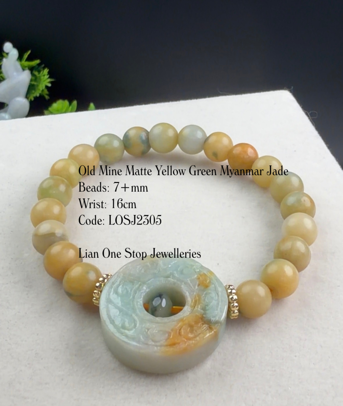 Code: LOSJ2305 Old Mine Matte Yellow Green Myanmar Jade 7+mm