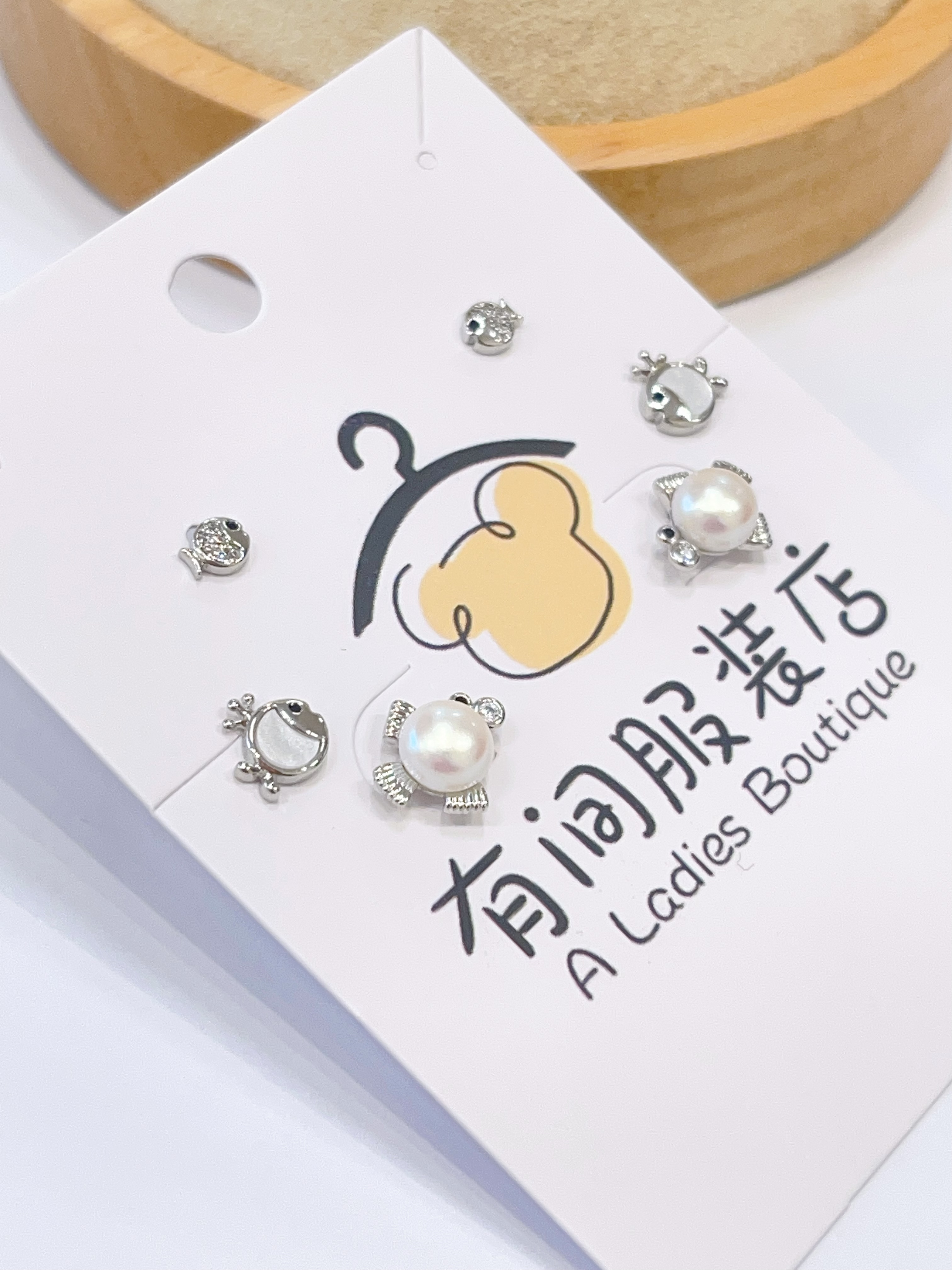 珍珠小鱼耳环套装