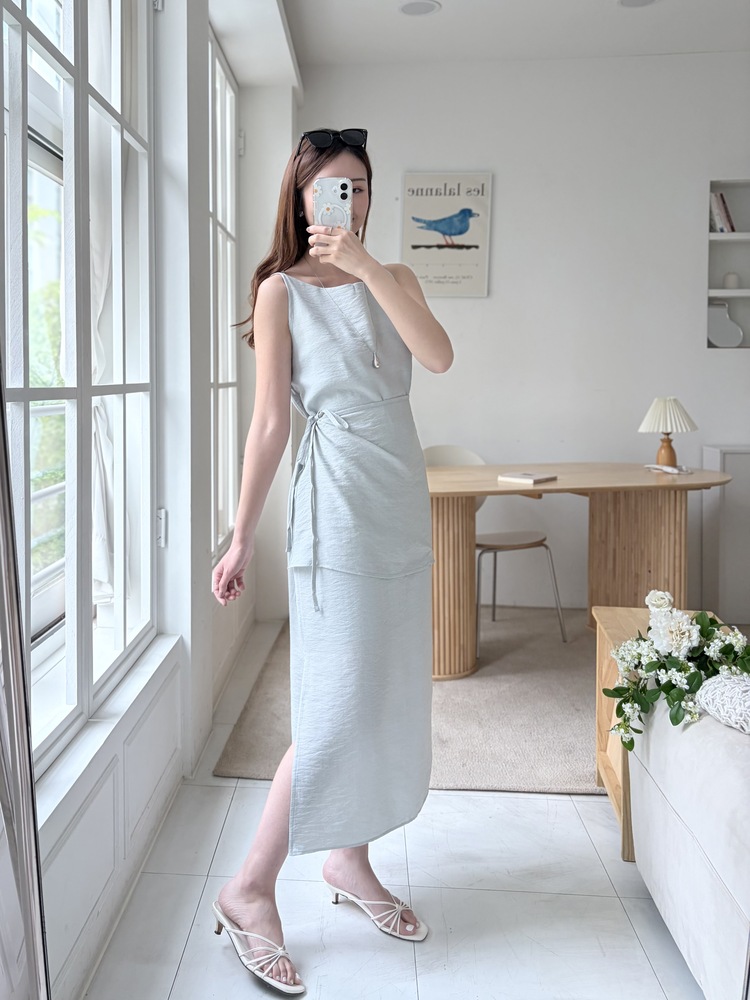 Boat Neck Layered Dress (Mint)
