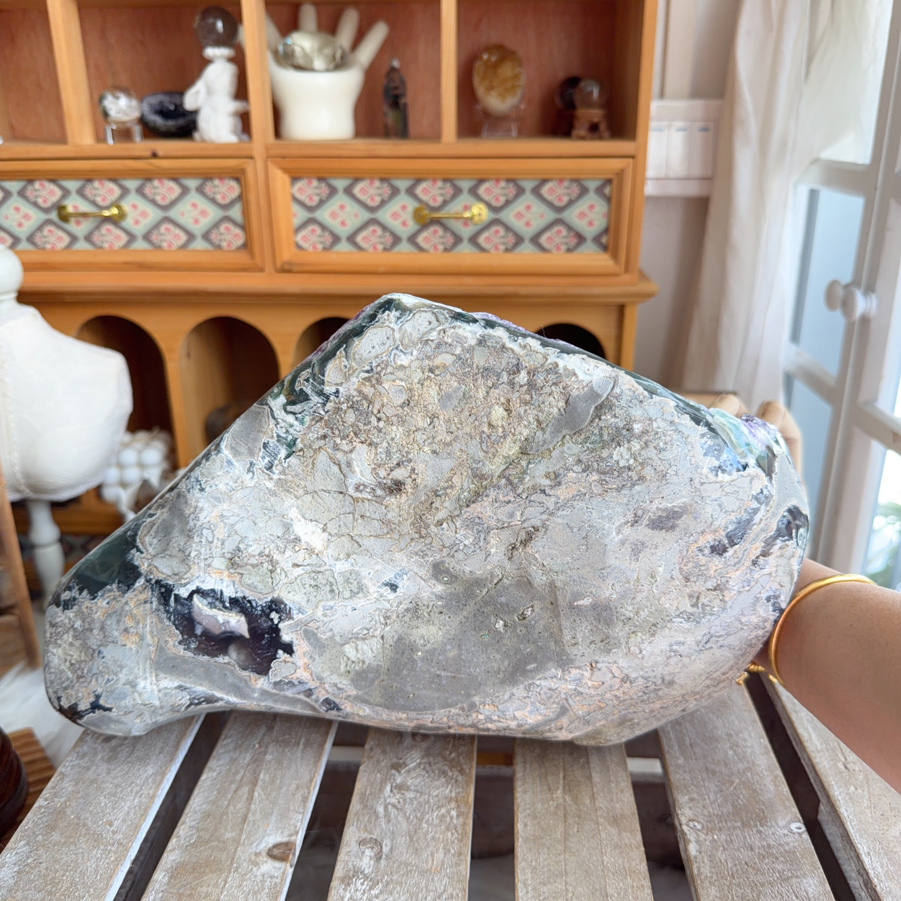 原皮紫水晶共生方解石擺件（包底座）