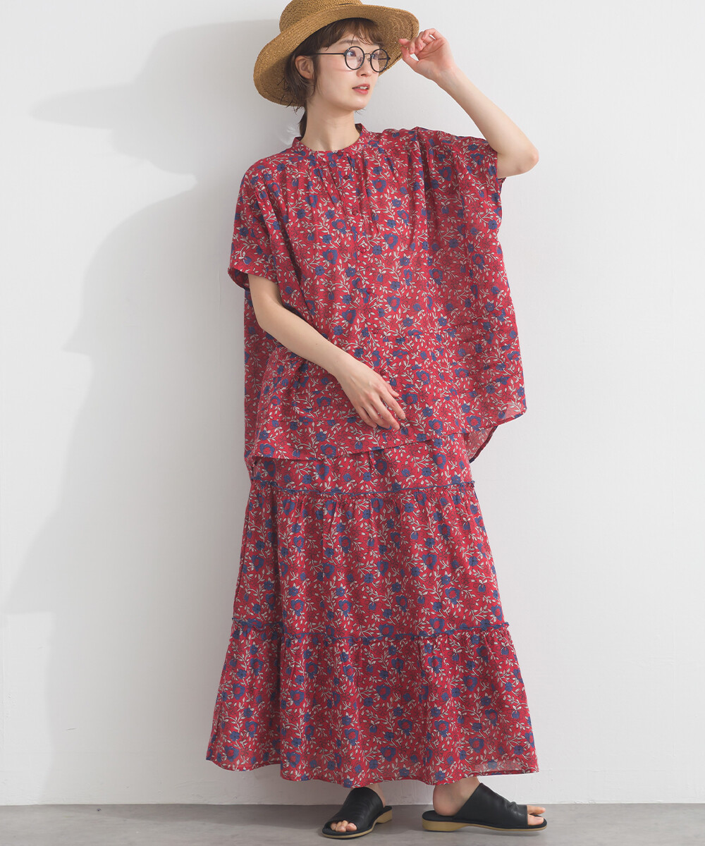 LP - 印度棉復古花卉襯衫 (紅色)