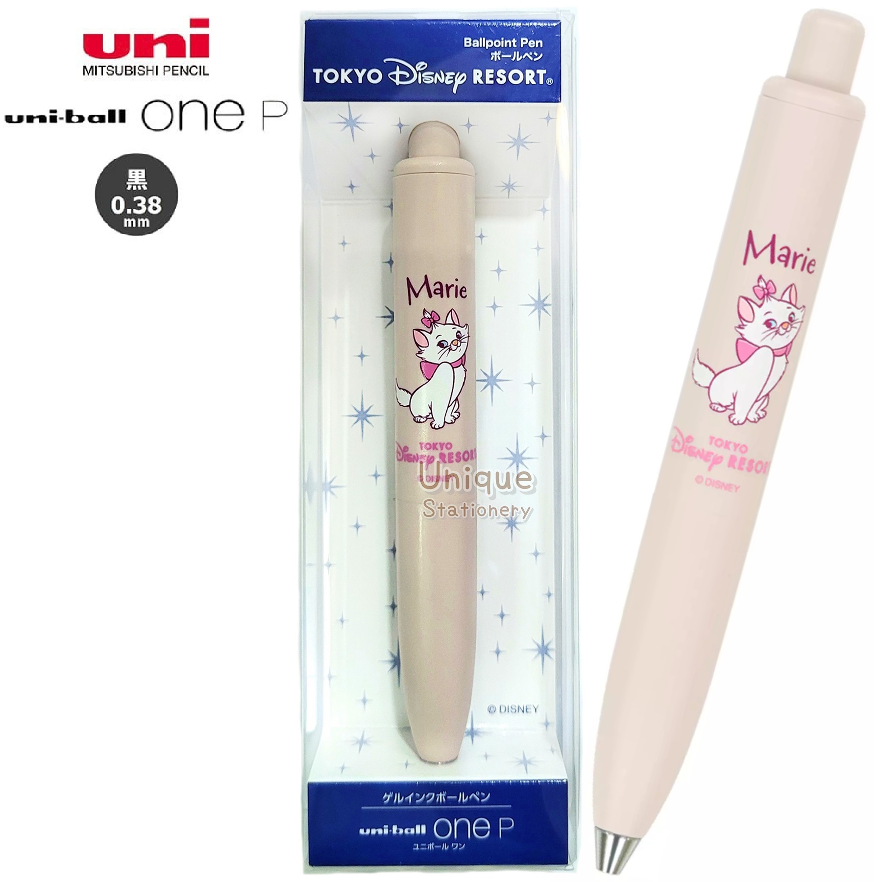現貨｜【日本 Disney Store 限定】Marie 瑪麗貓 富貴貓 日本製 uni-ball one P 0.38mm 黑色 啫喱筆 (077867)