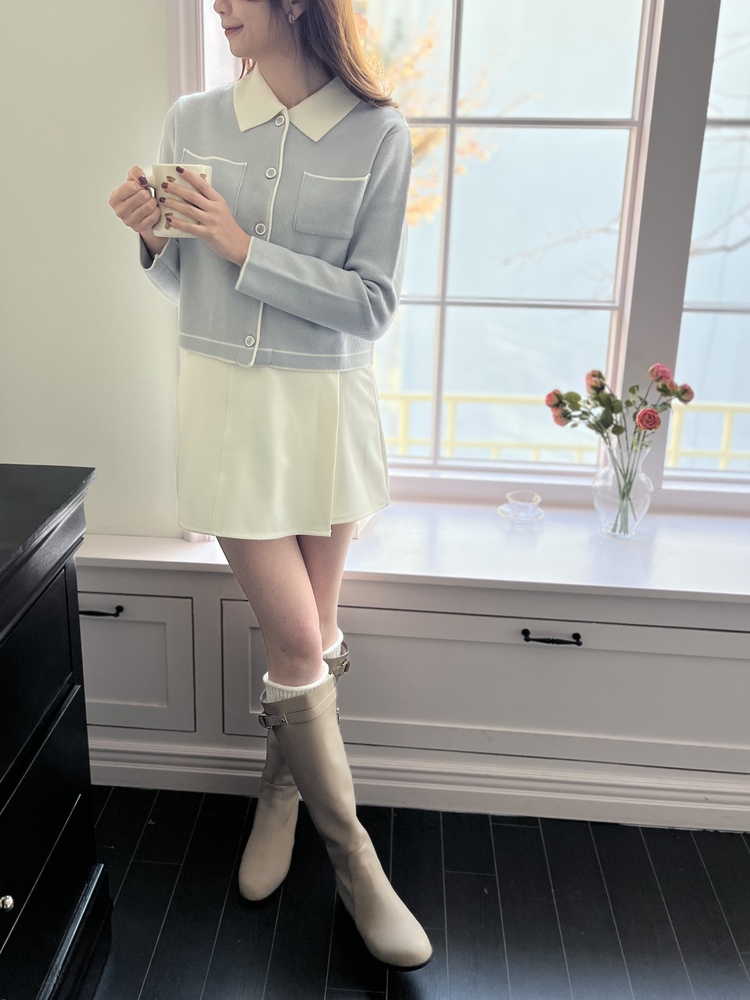 Elise Dual-Tone Cardigan (Misty Blue)