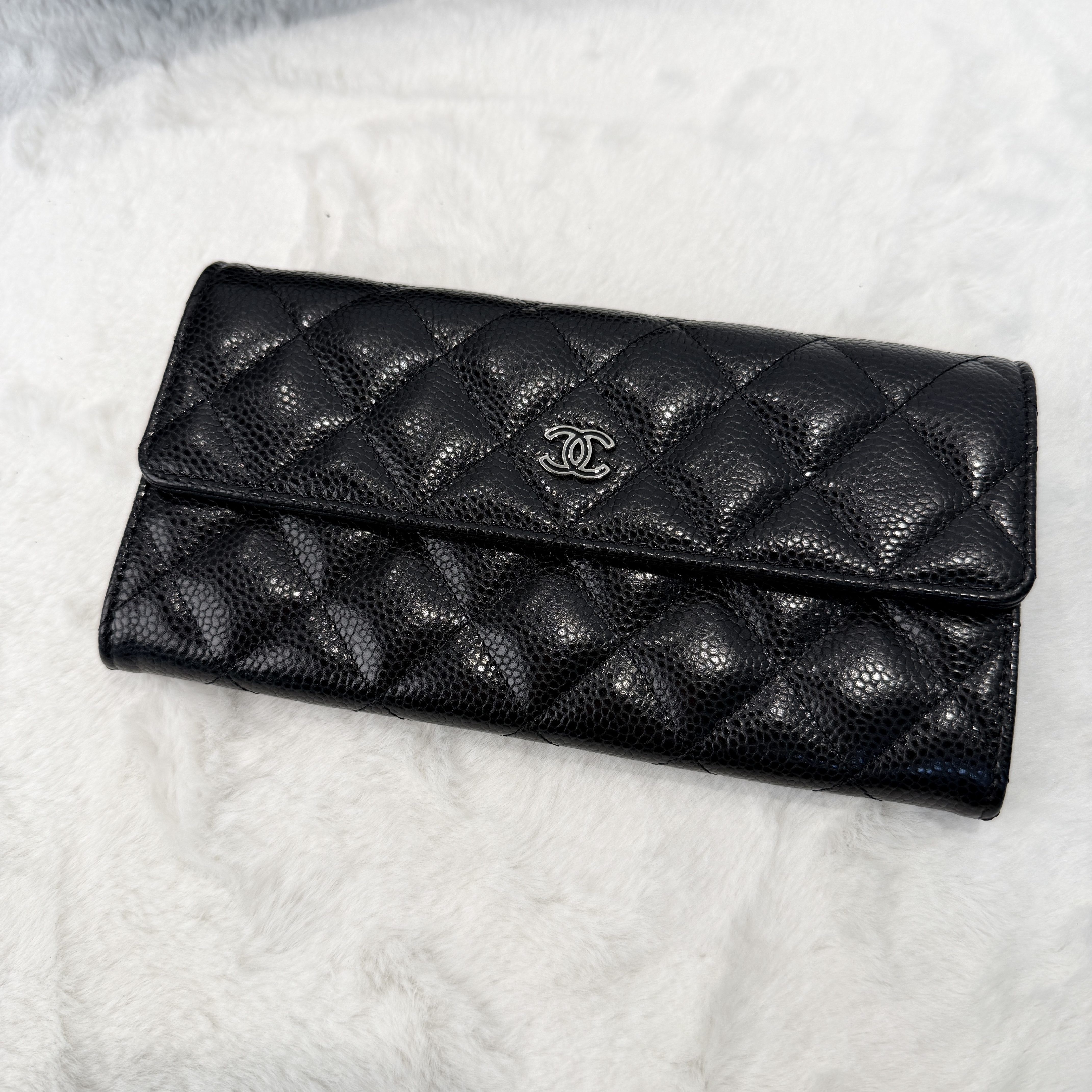 Chanel黑銀荔枝牛長銀包 wallet  超罕有荔枝紋