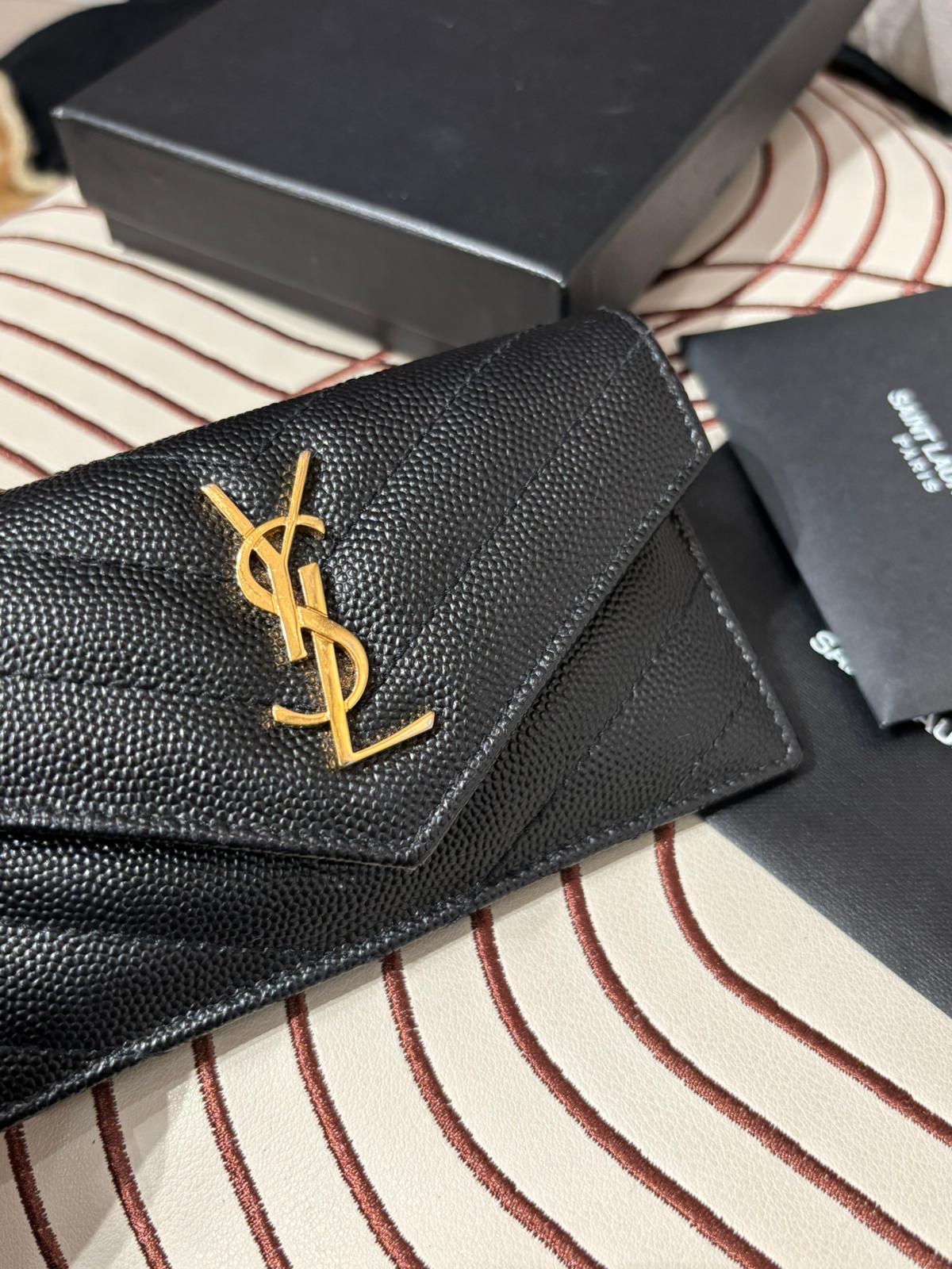 Ysl card holder zip wallet 黑色荔枝牛皮 100%Authentic ,98%new ✅專門店收據✅證書✅盒