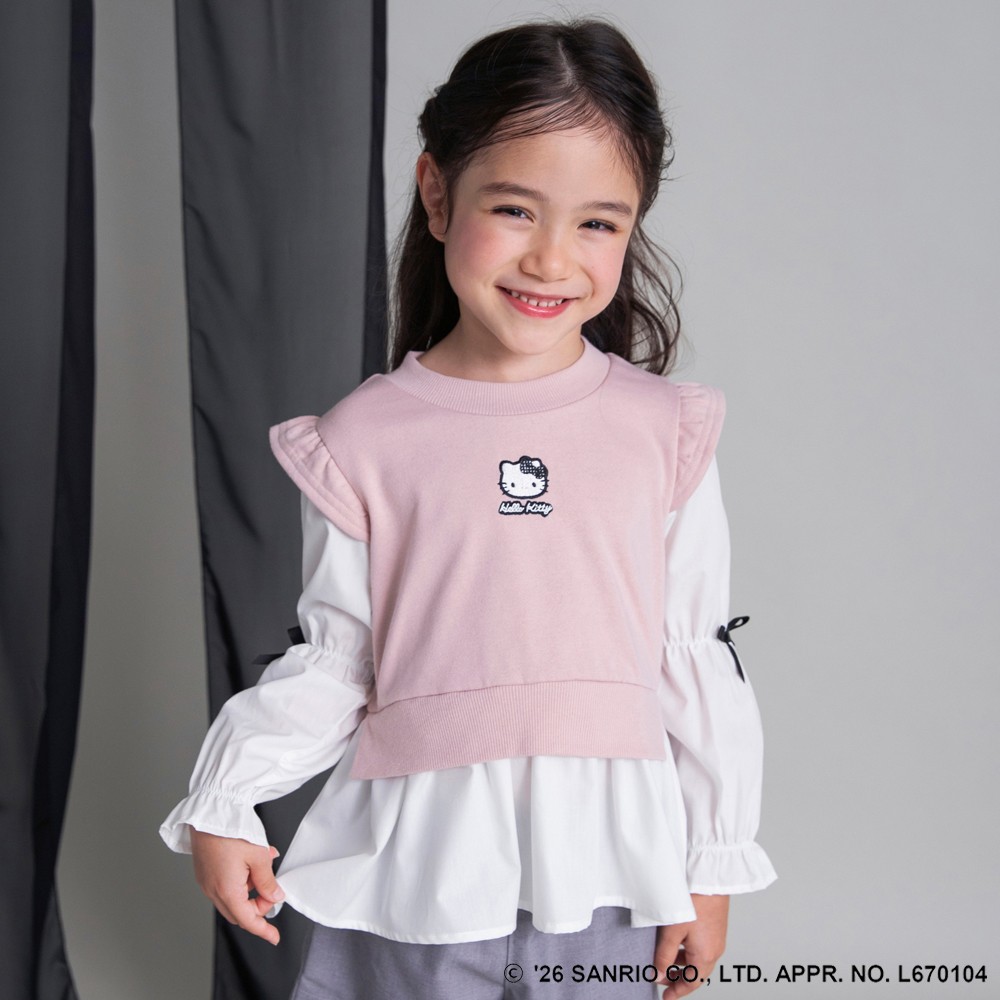 🆕【⭐訂購⭐】日本直送 🇯🇵🌀#Kitty 刺繡 緞帶袖口 疊層假2件上衣［2款選］🌀[ELIA-0151][261021]