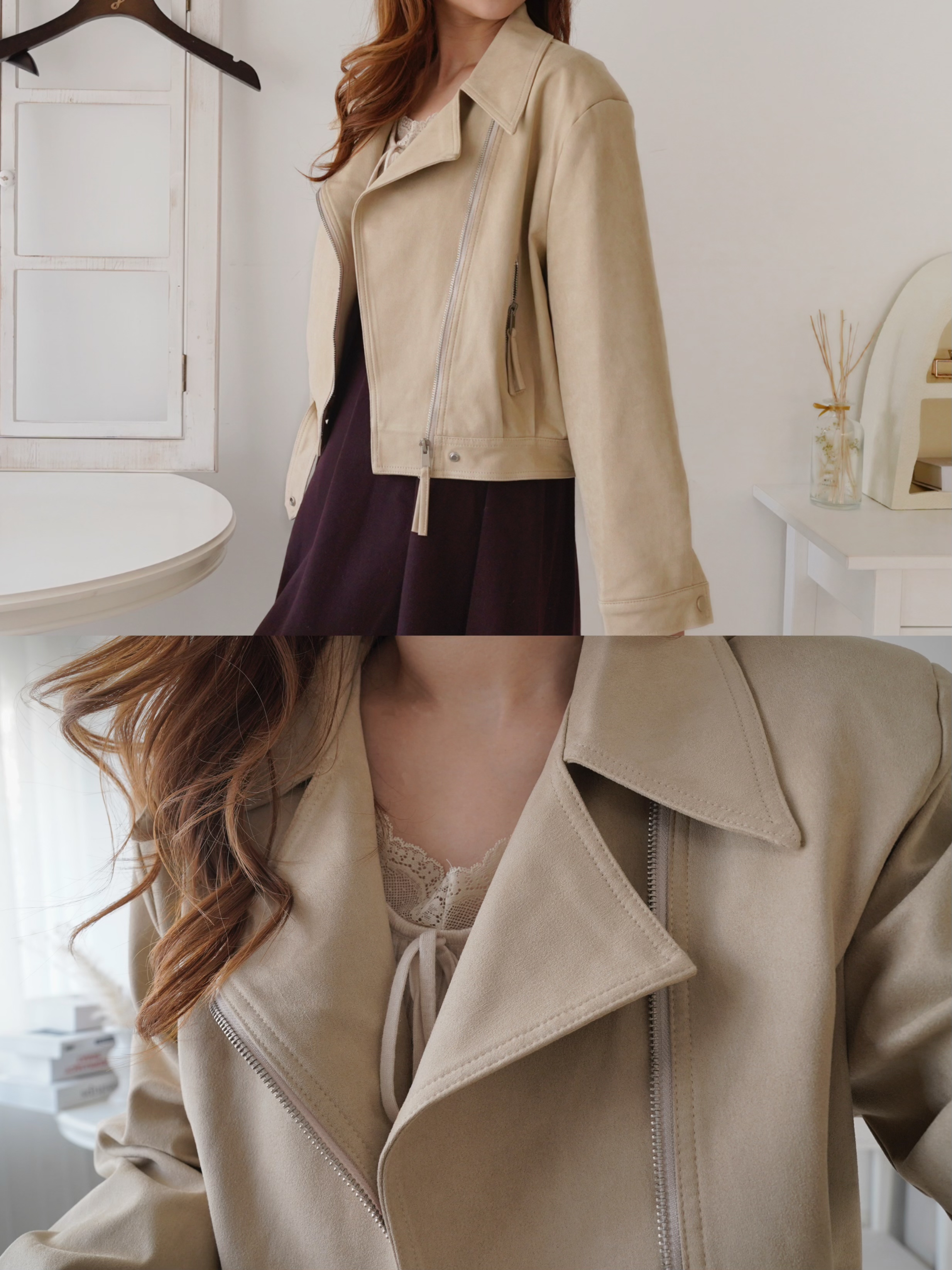 啞面磨砂Biker Jacket (KR)杏色318111