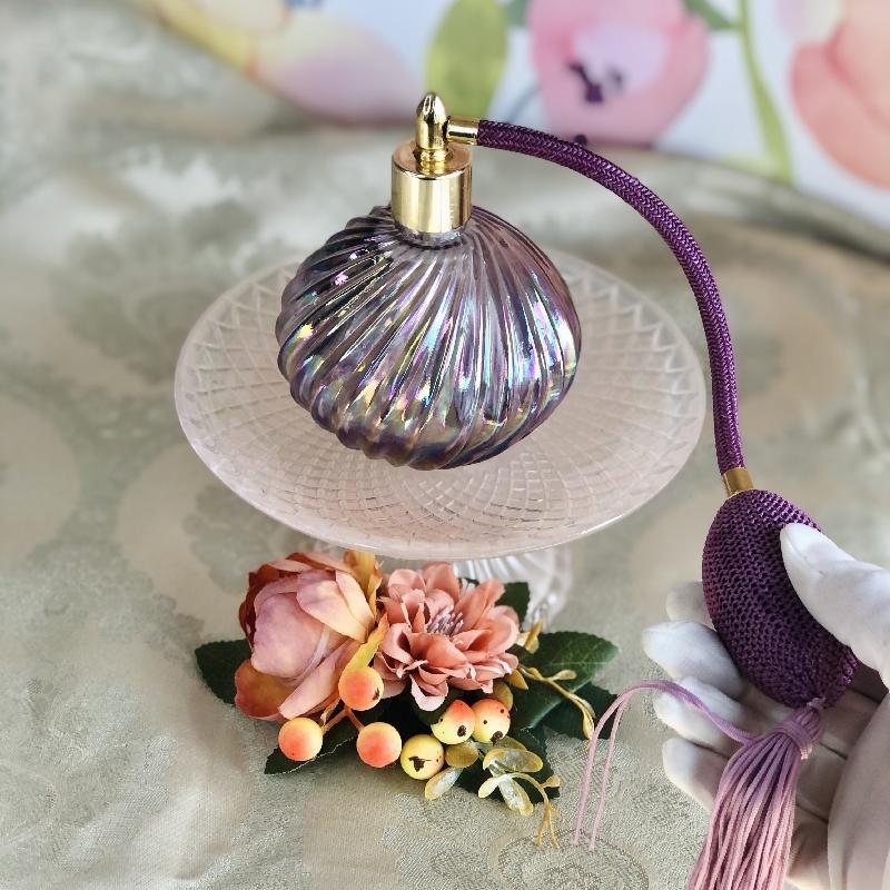 C.a. 1960s Carnival Glass Style Purple Iridescent Purple Atomizer/Perfume Bottle (MT1857)