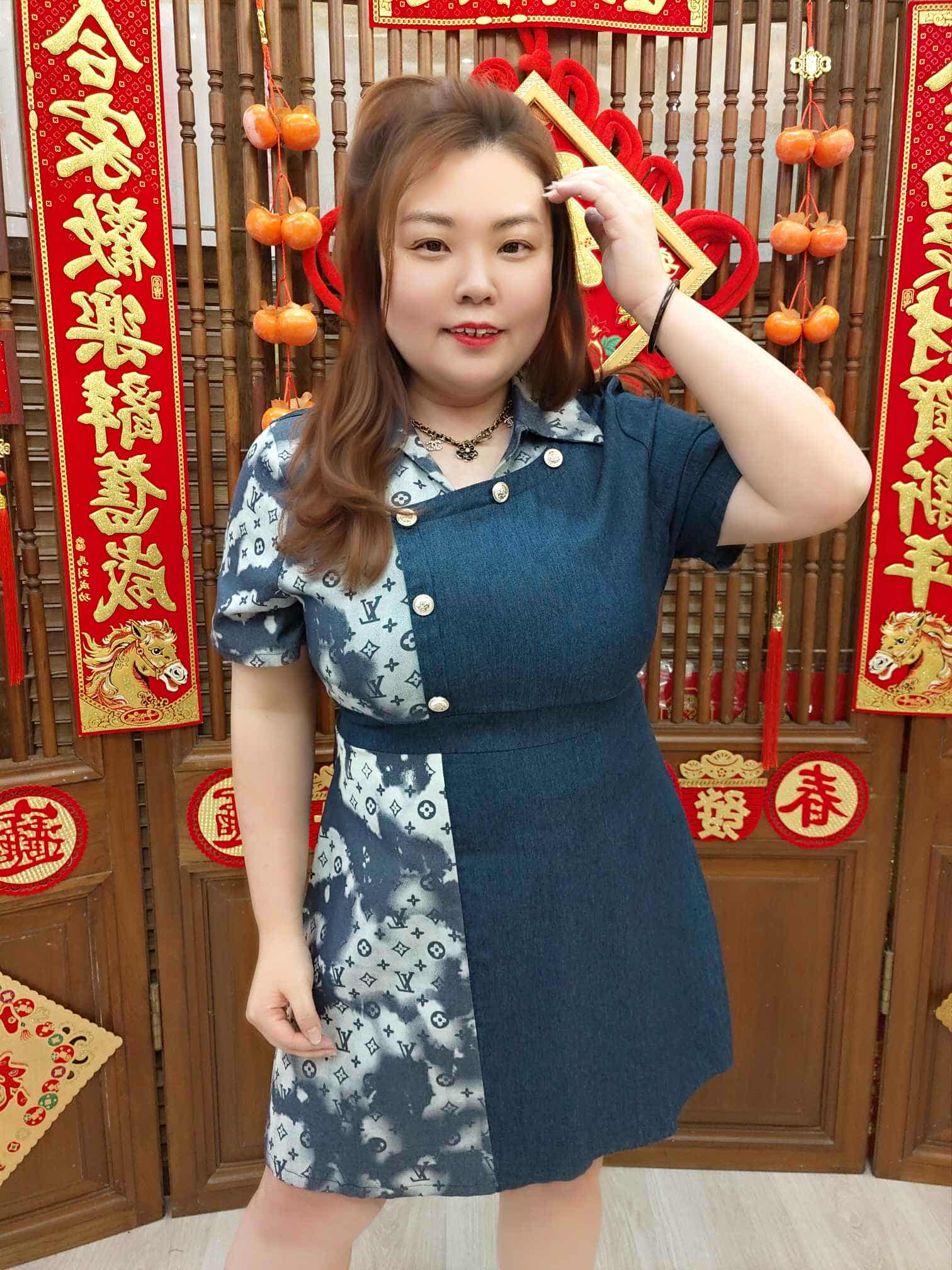 NFB03 TW#5691 有领拼接LU 字母连衣裙