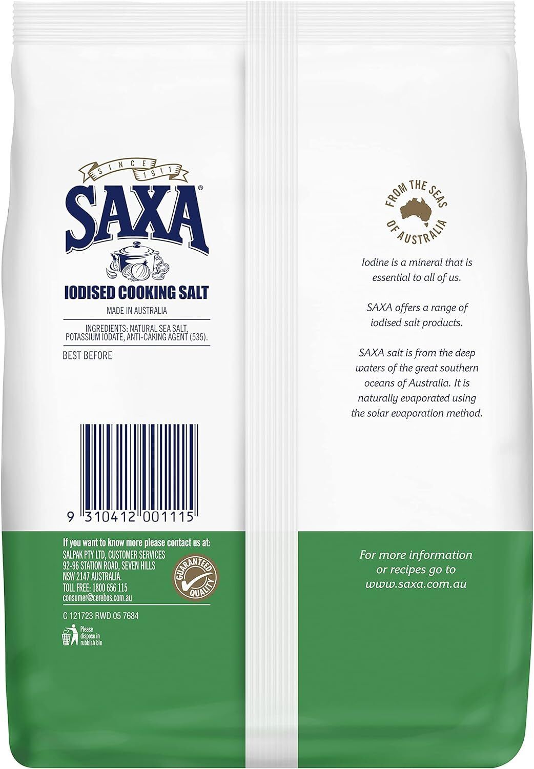 SAXA 全天然加碘食用鹽 1KG 平行進口 (到期日: 2026.06.28)