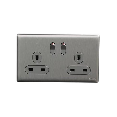 施耐德 Unica X 炫星銀 13A孖蘇有掣有燈 插座