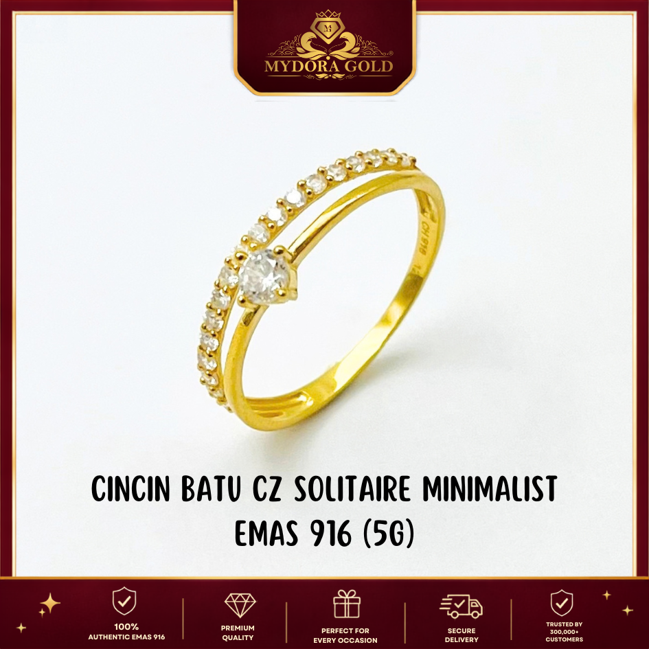 MYDORA Cincin Batu CZ Solitaire Minimalist l EMAS 916/22K