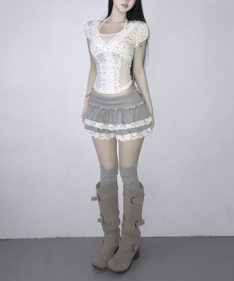Layered Lace-Trim Floral Top