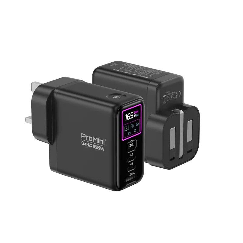 Magic-Pro ProMini #GF165P Ultra UI顯示PD3.1 GaN 165W摺疊三腳快速充電器