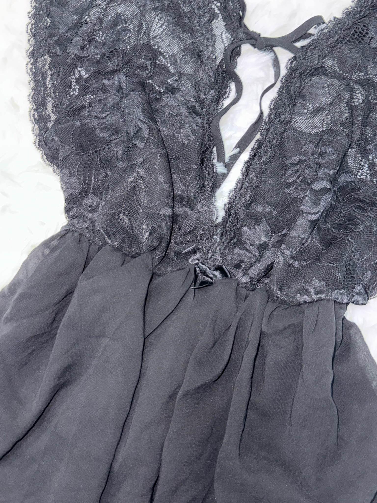 Black Lace & Chiffon Babydoll Dress