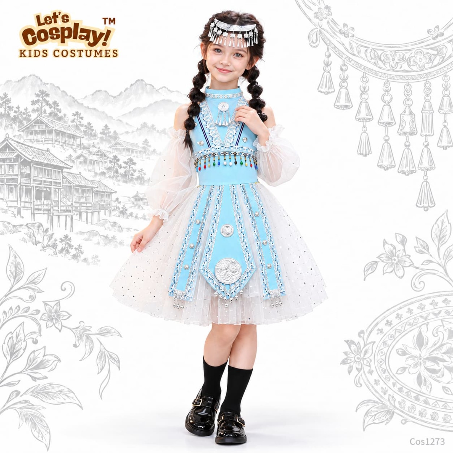 兒童苗族民族服裝 中華文化日女童民族角色扮演服 Lets Cosplay COS1273