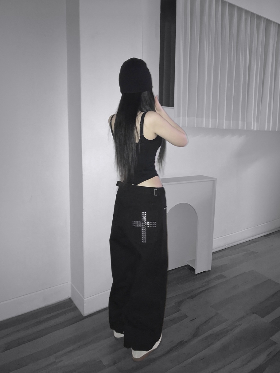 Cross Studded Wide-Leg Pants