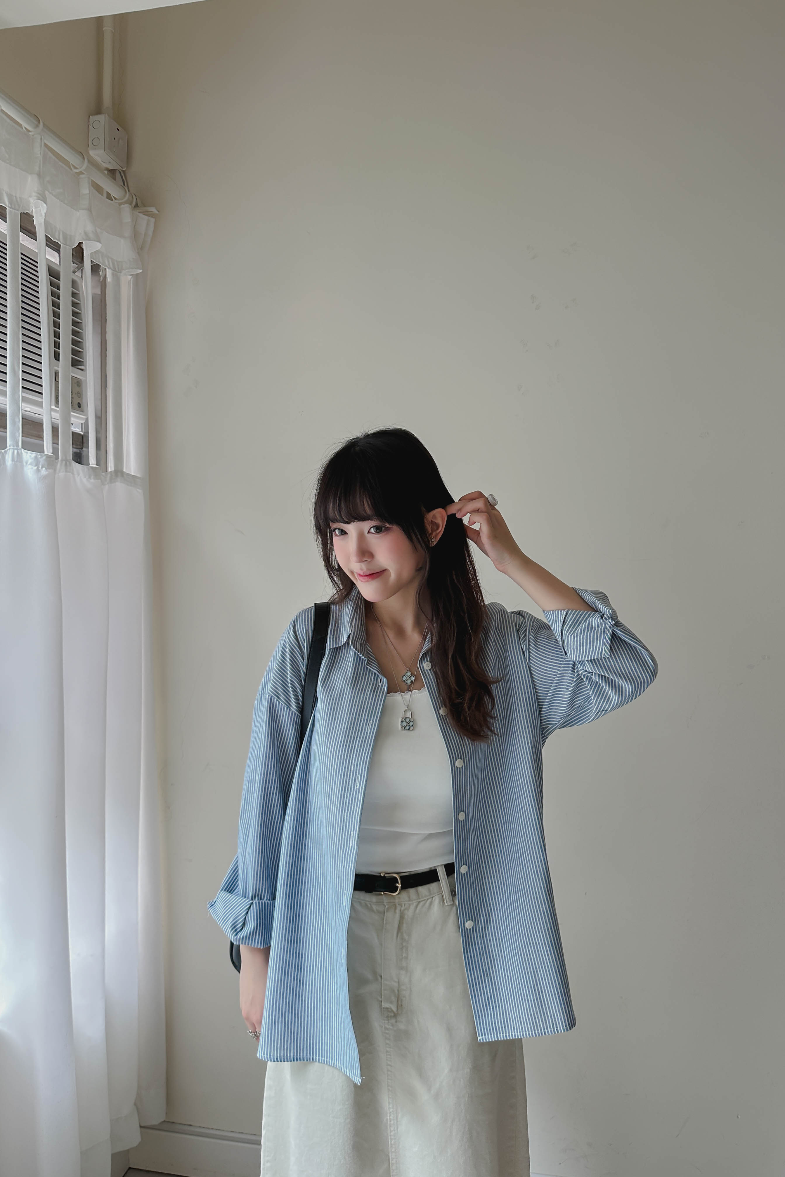 春夏直紋薄襯衫 (兩色入)