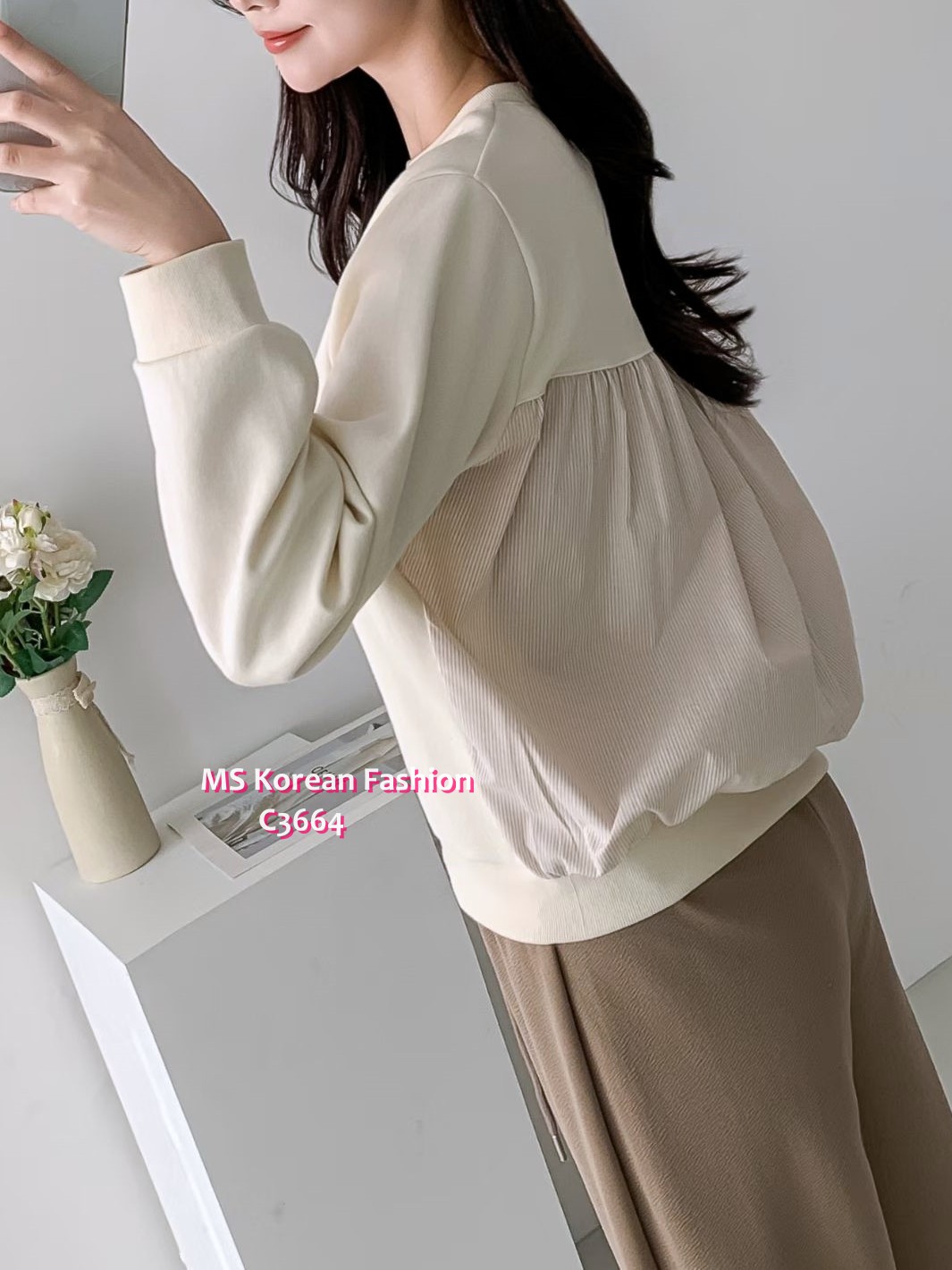 C3664 韓國🇰🇷後拼條子top