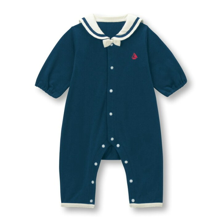 🇯🇵預訂 日本直送🇯🇵兩色水手領帆船刺繡長袖開襟連身服