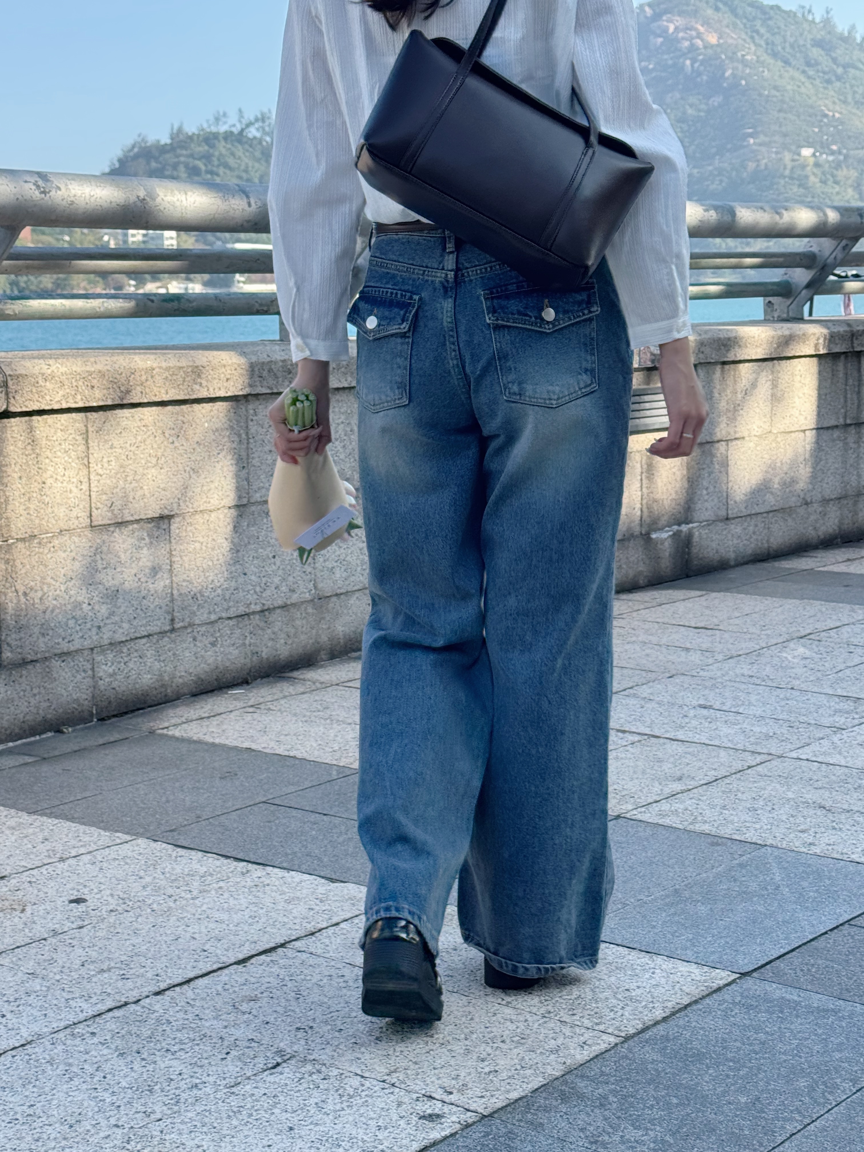 經典高腰闊腿牛仔褲(兩個尺碼)