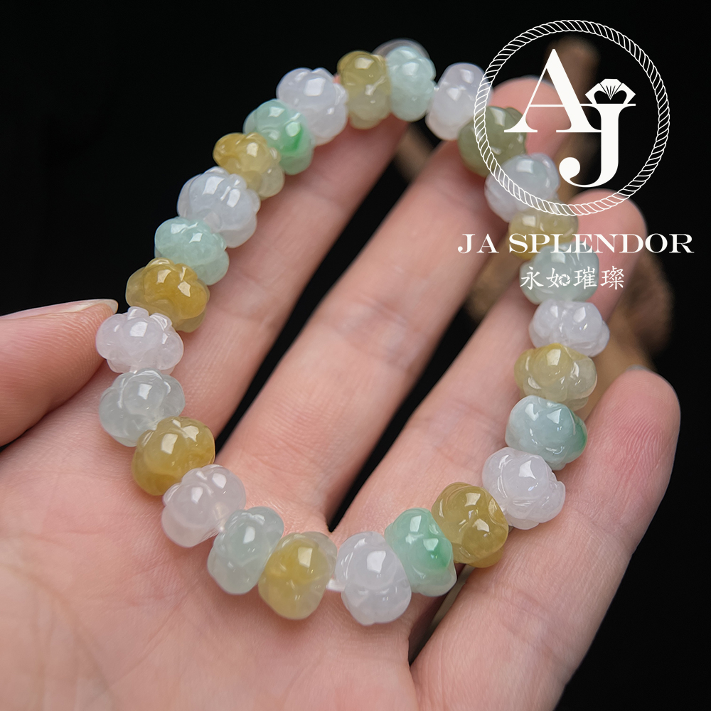 JB-254 - 冰種三彩福祿壽招貴人年年有餘蓮花手串