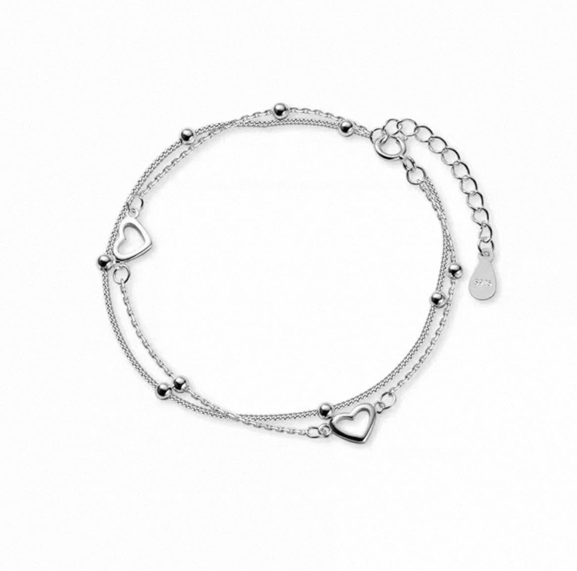 銀色心型雙層手鍊