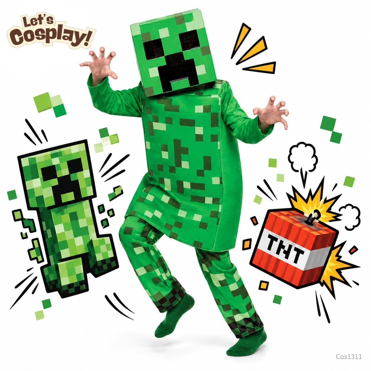 兒童Minecraft Creeper苦力怕角色扮演服｜World Book Day書中角色服裝｜香港現貨｜Lets Cosplay COS1311