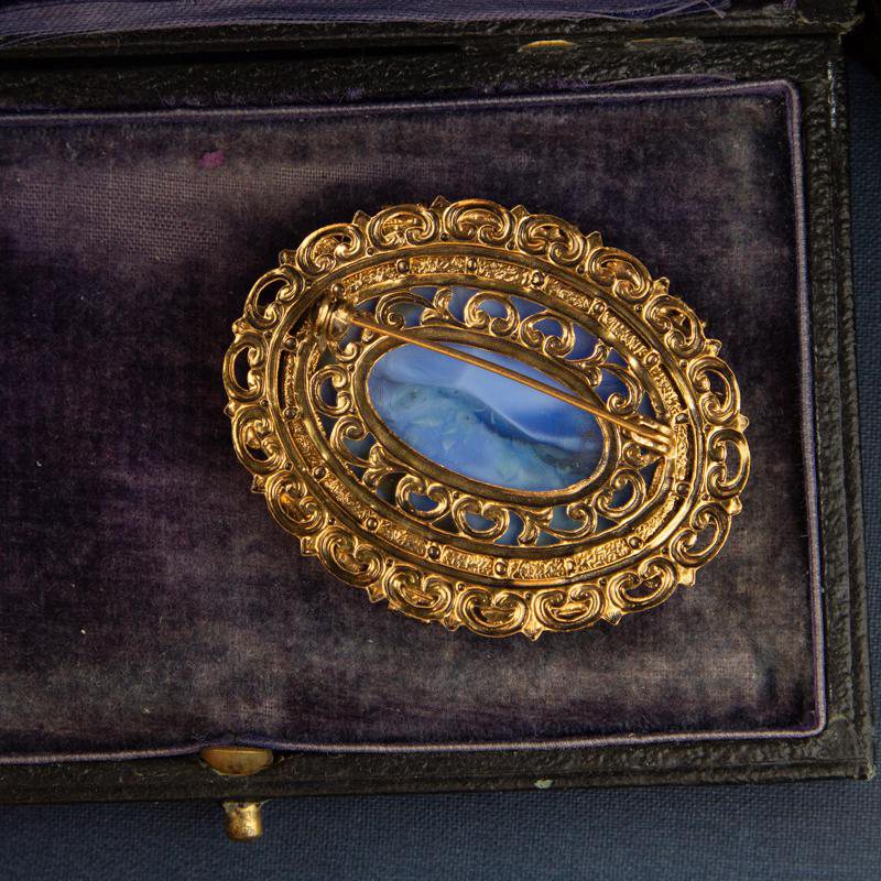 1960s-1970s Czechoslovakian Molted Pattern Art Glass Brooch with Elaborate Frame(AY033)