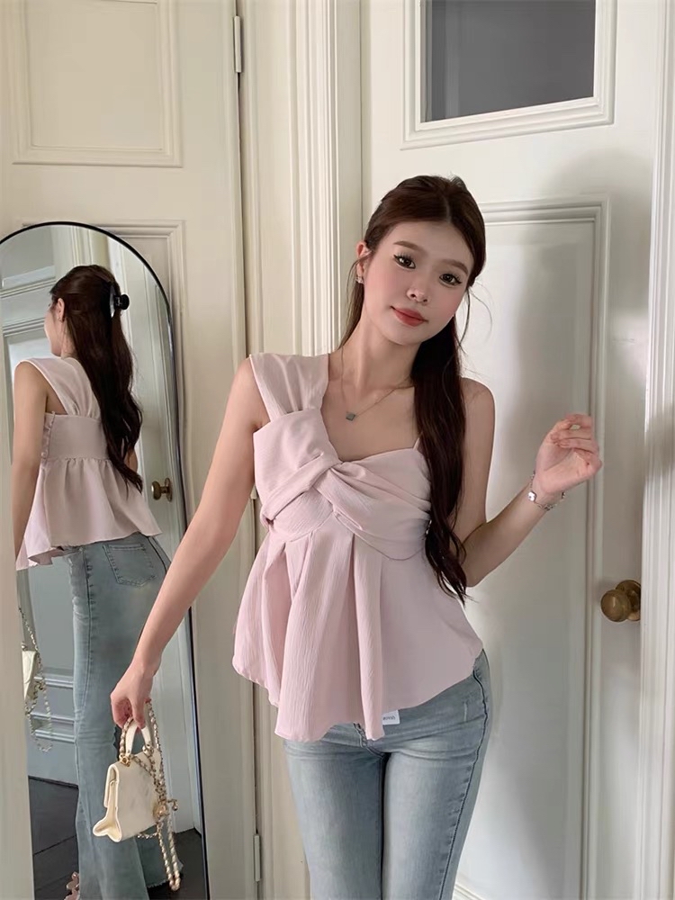 不對稱荷葉邊吊帶背心 